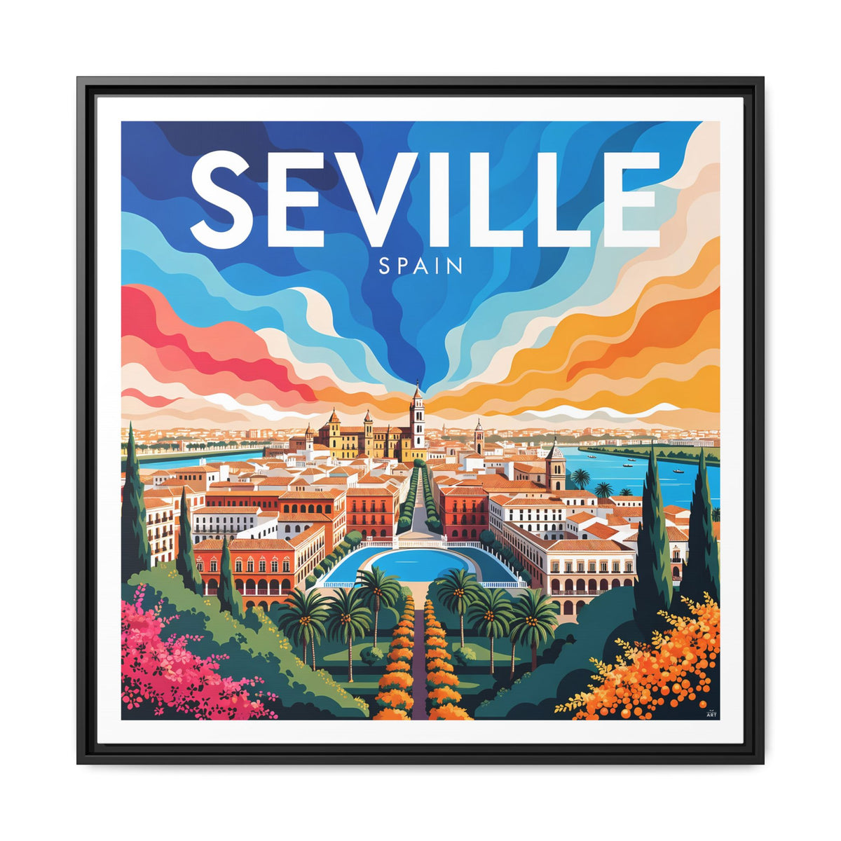 Seville Spain Vintage Travel Framed Canvas Wall Art