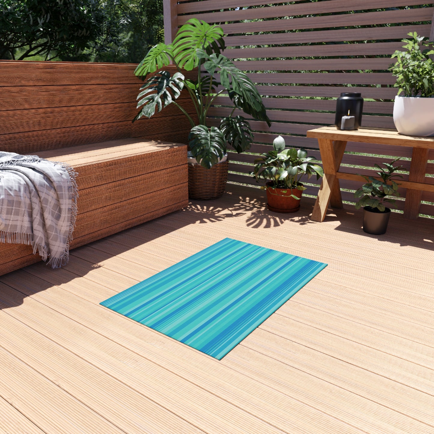Blue Striped Beach Stripe Outdoor Rug | Patio Mat