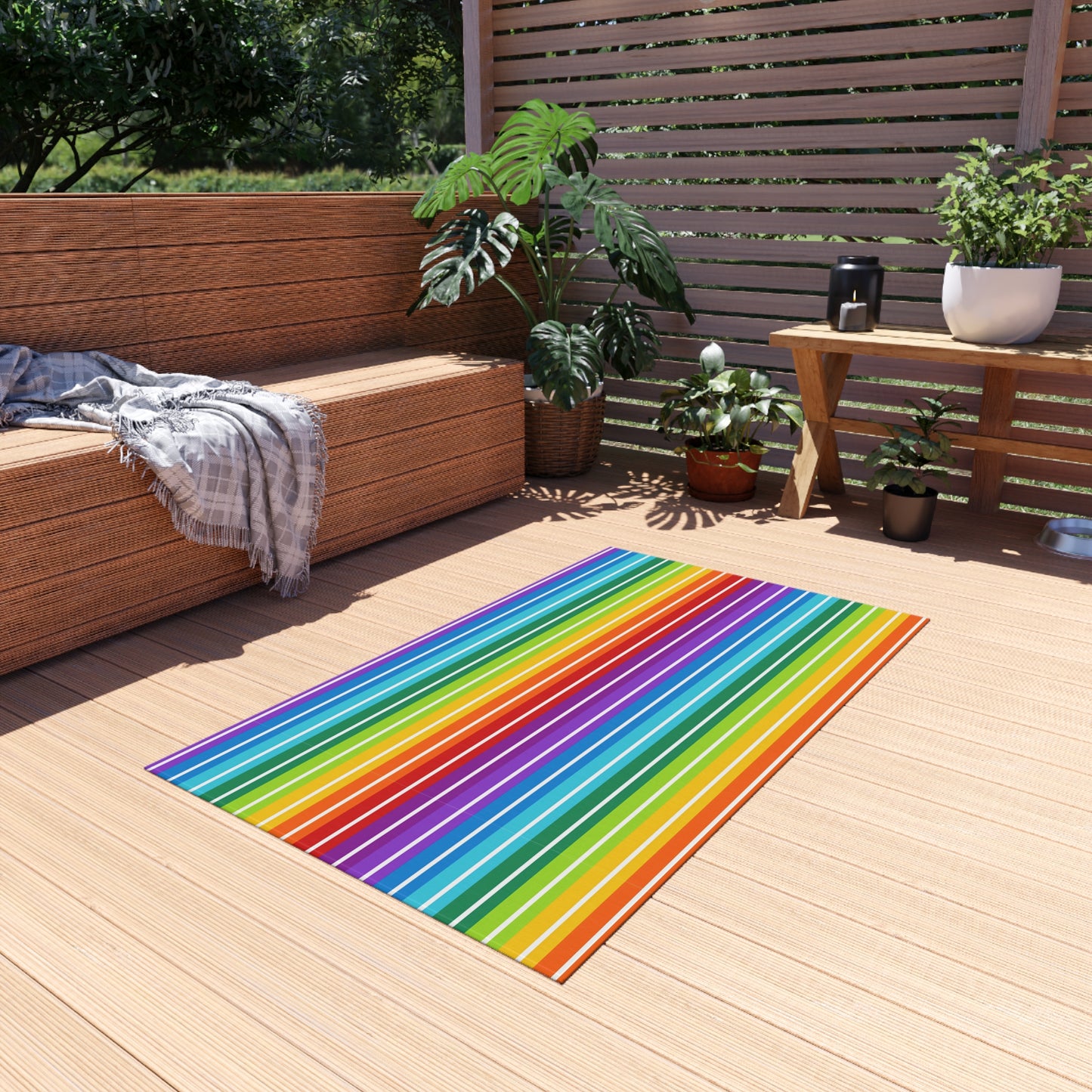 Rainbow Gay Pride Stripes Outdoor/Indoor Rug | Colorful Patio Mat