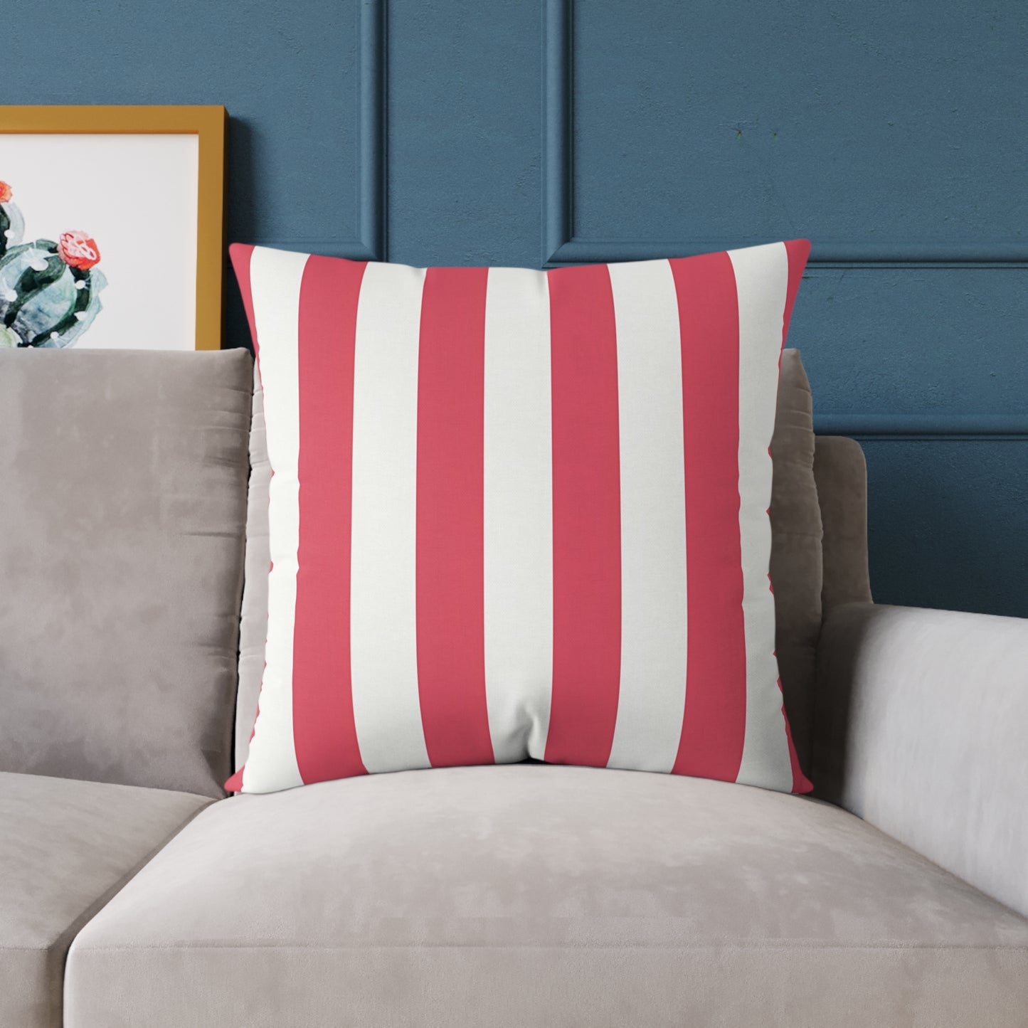Red and White Vertical Stripes Pillow | Nautical Coastal Decorative Cushion