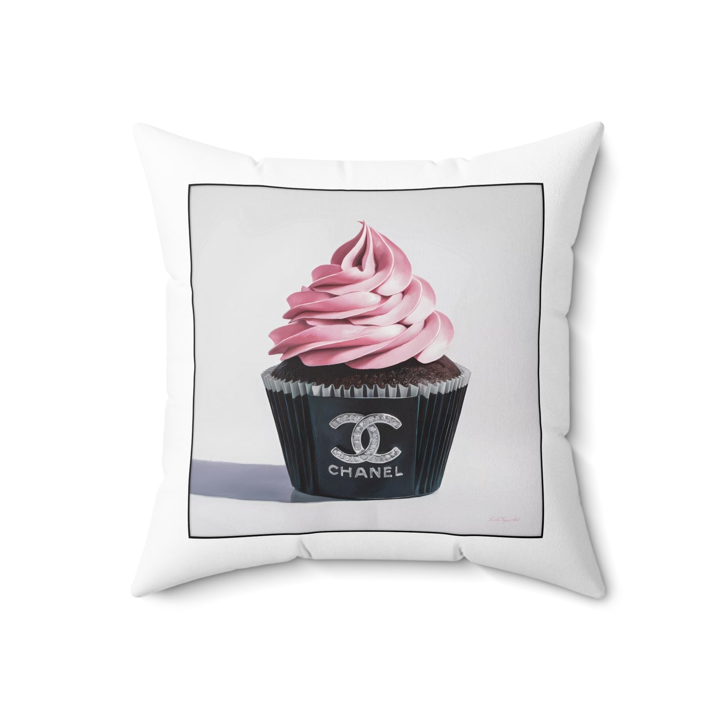 Fashionista Chanel Cupcake Square Pillow, Glam Girl Decor, Pink Frosting Cushion, Chocolate Pillow Case, Home Decor Gift