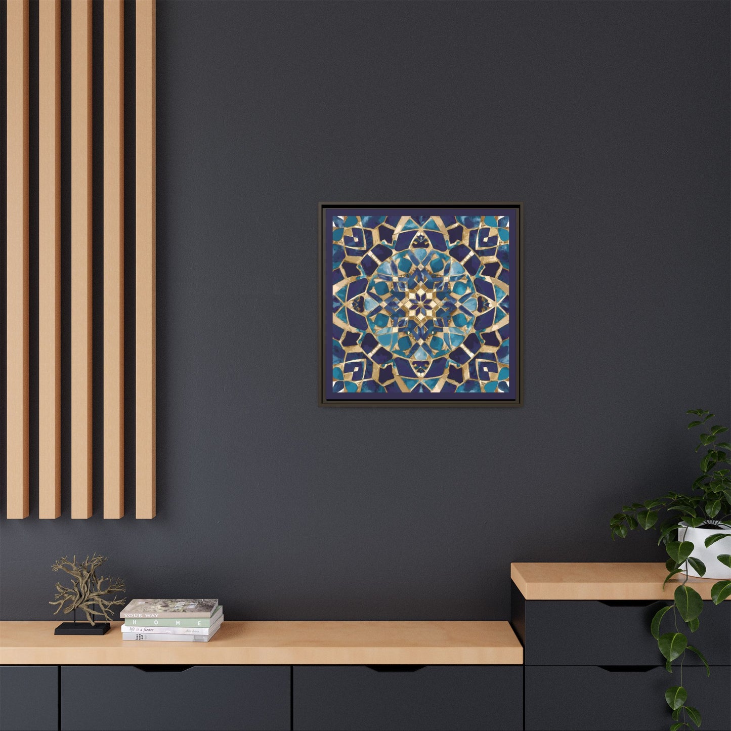Framed Blue Moroccan Mosaic Wall Art — Matte Canvas Print