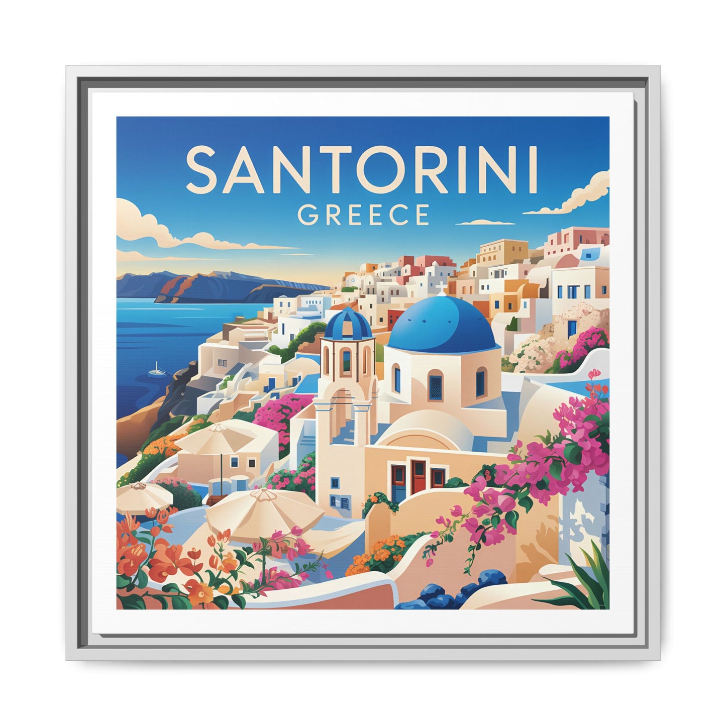 Santorini Greece Travel Art Matte Canvas Framed Wall Art