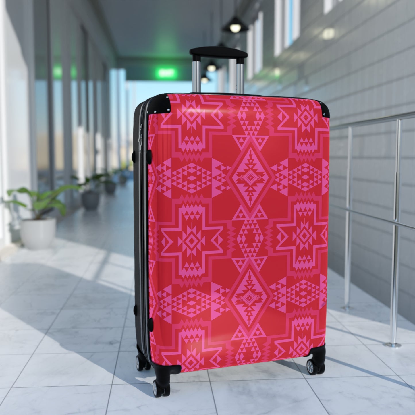 Red & Pink Aztec Geometric Pattern Suitcase | Travel Luggage Cover