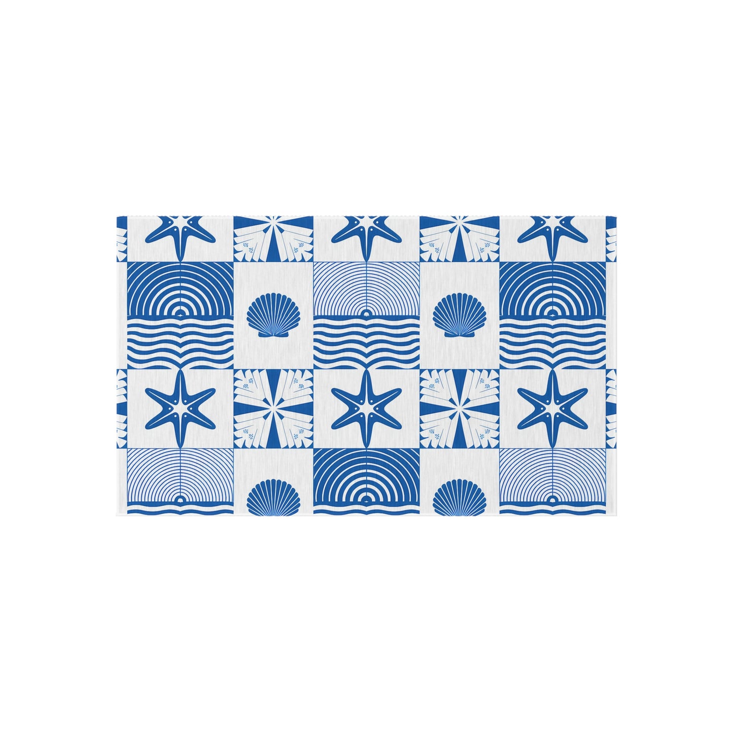 Nautical Seashell Starfish Checkered Outdoor/Indoor Rug | Coastal Patio Mat