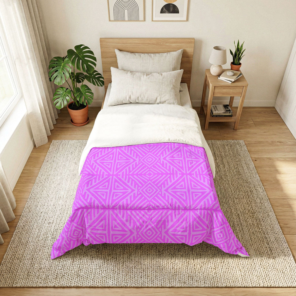Geometric Triangle Pattern Cotton Comforter | Pink Purple Tribal Design