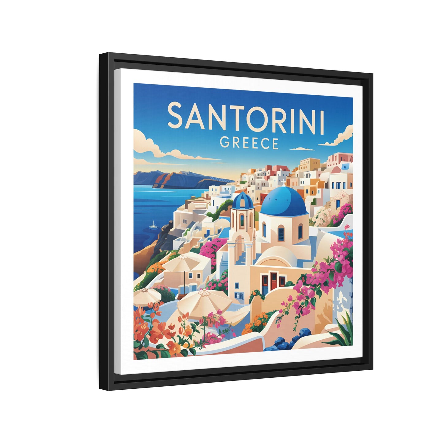 Santorini Greece Travel Art Matte Canvas Framed Wall Art
