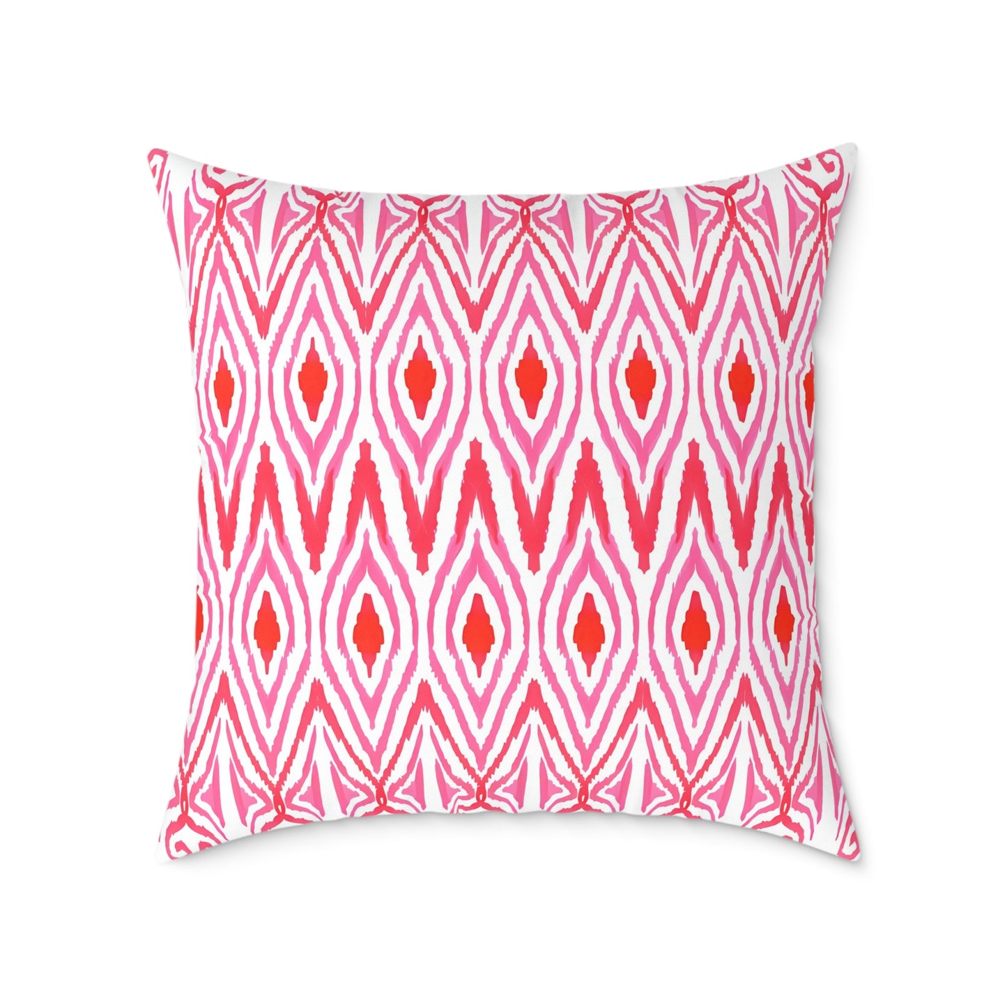 Pink Orange White Ikat Diamond Pattern Pillow | Geometric Throw Pillow