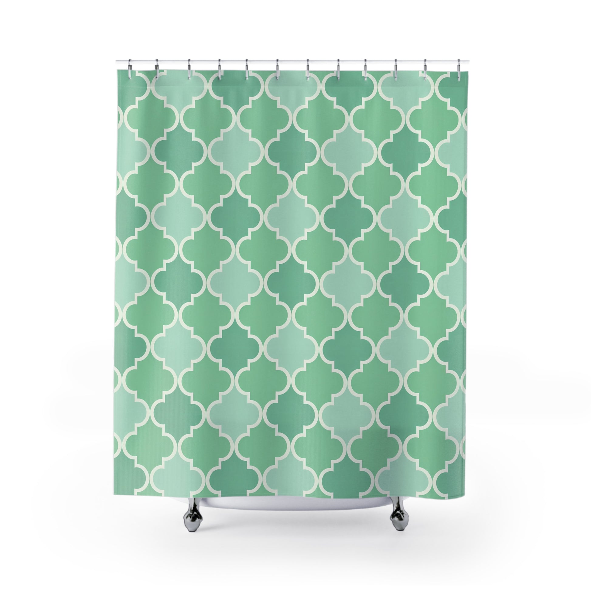 Stylish Geometric Shower Curtain, Modern Bathroom Decor, Mint Green Shower Curtain, Home Essentials, Chic Bathroom, Moroccan Quatrefoil - LOLA VEGAS ART