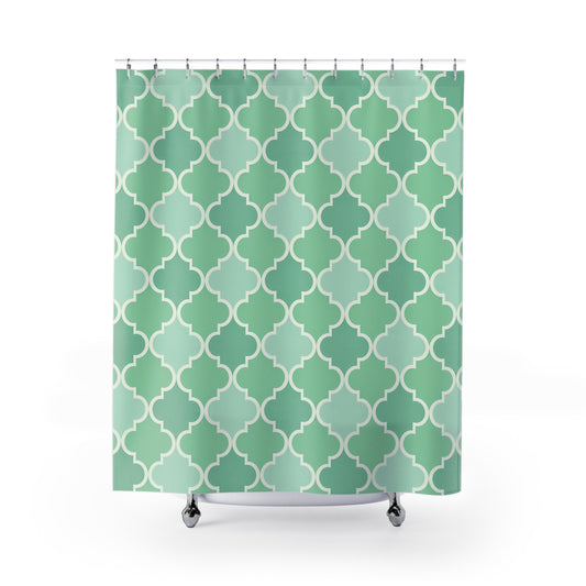 Stylish Geometric Shower Curtain, Modern Bathroom Decor, Mint Green Shower Curtain, Home Essentials, Chic Bathroom, Moroccan Quatrefoil - LOLA VEGAS ART