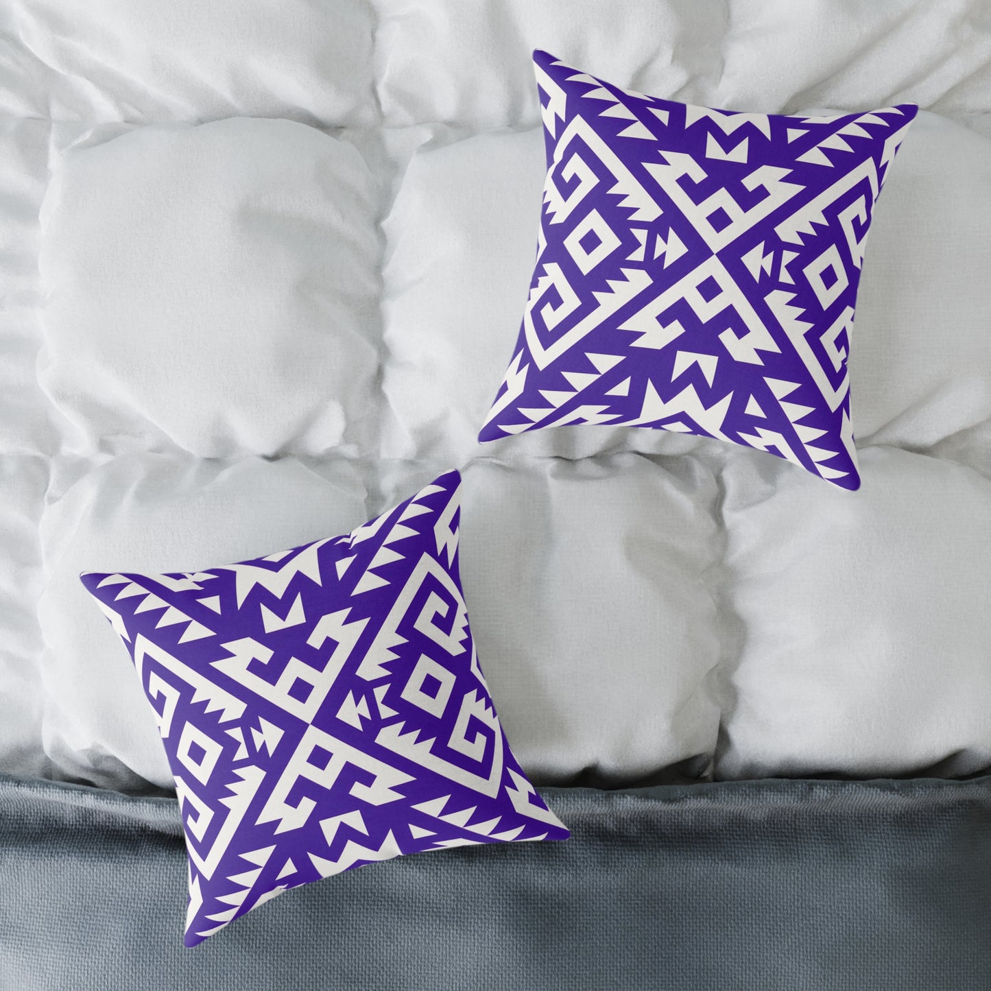 Geometric Boho Aztec Pattern Square Pillow | Purple White Tribal Throw Pillow