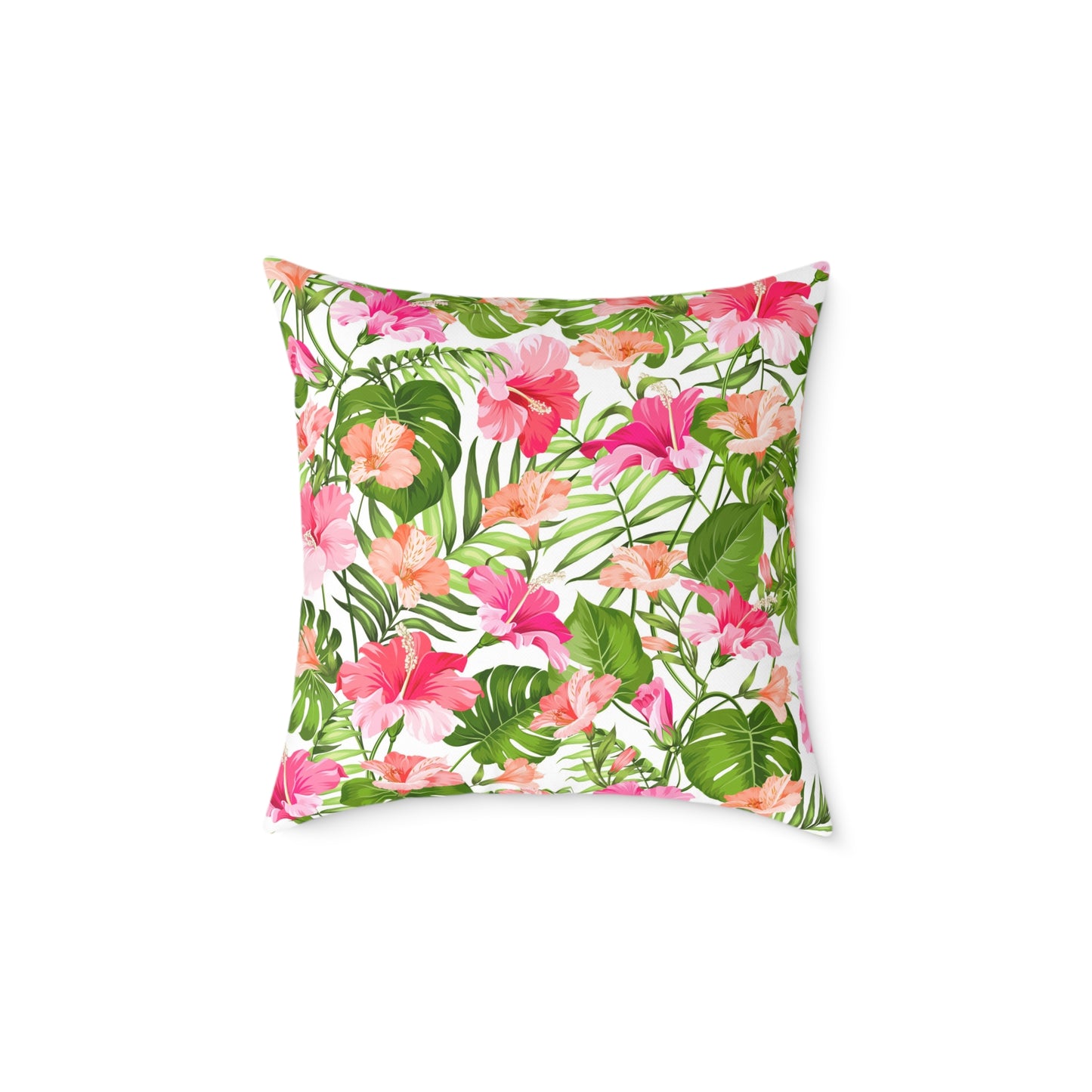 Pink Tropical Hibiscus Floral Square Pillow | Botanical Throw Cushion