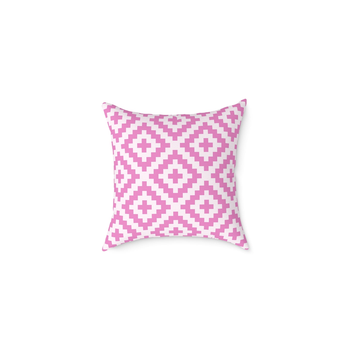 Pink White Geometric Boho Native American Diamond Pattern Pillow | Square Accent Cushion