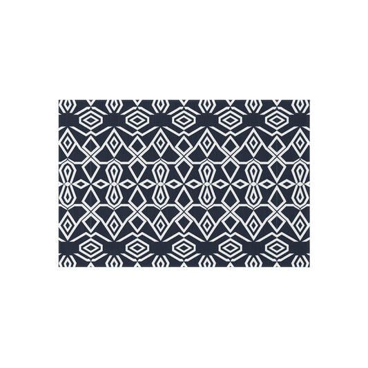 Geometric Diamond Pattern Outdoor/Indoor Rug | Navy White Tribal Design