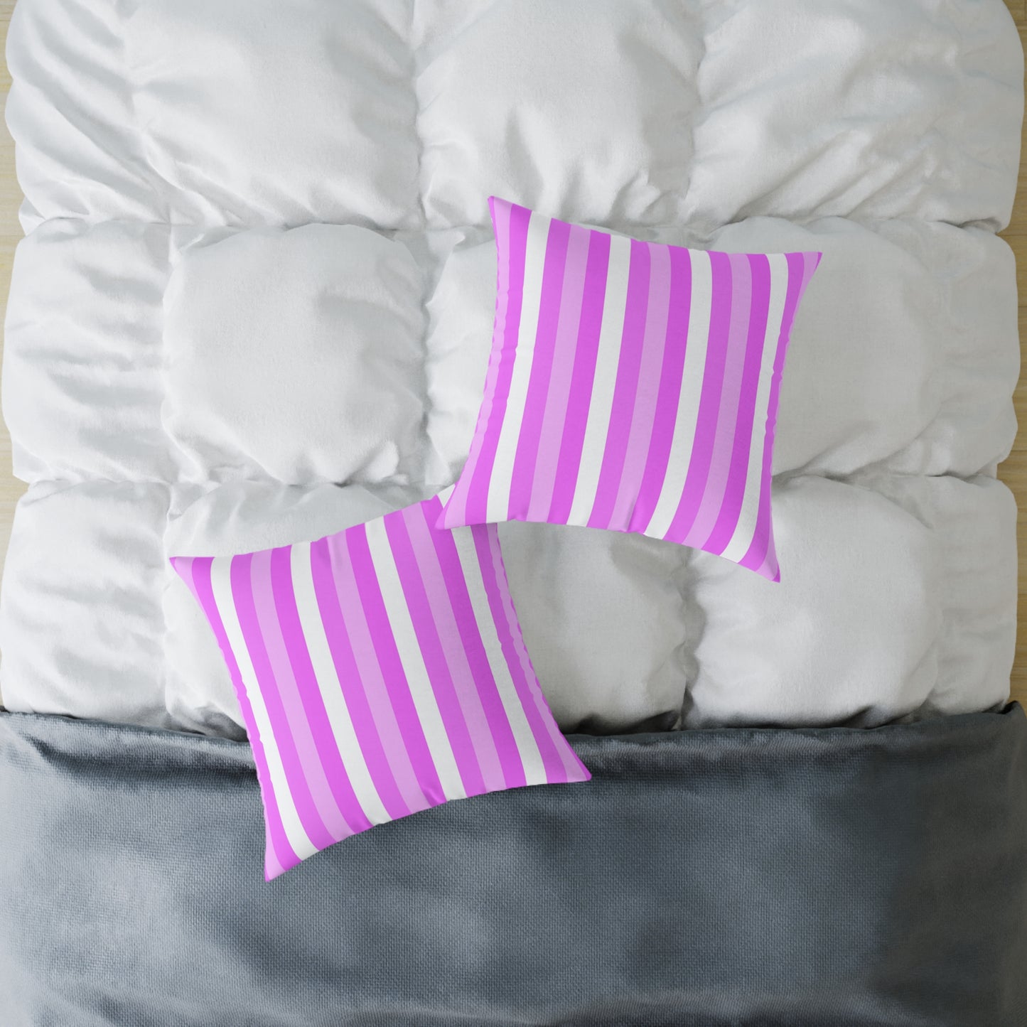 Pink White Stripe Pattern Square Pillow | Poly Canvas Pillow