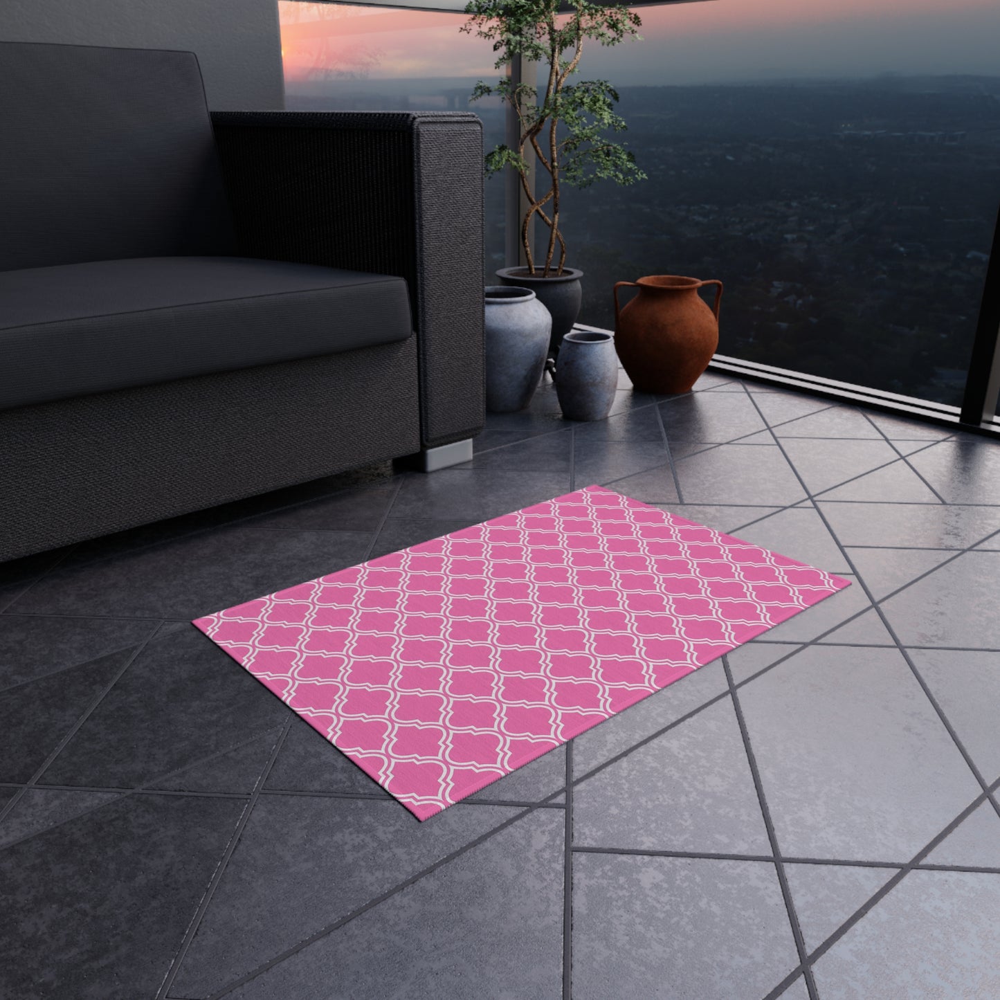 Pink Moroccan Trellis Outdoor/Indoor Rug | Geometric Patio Mat