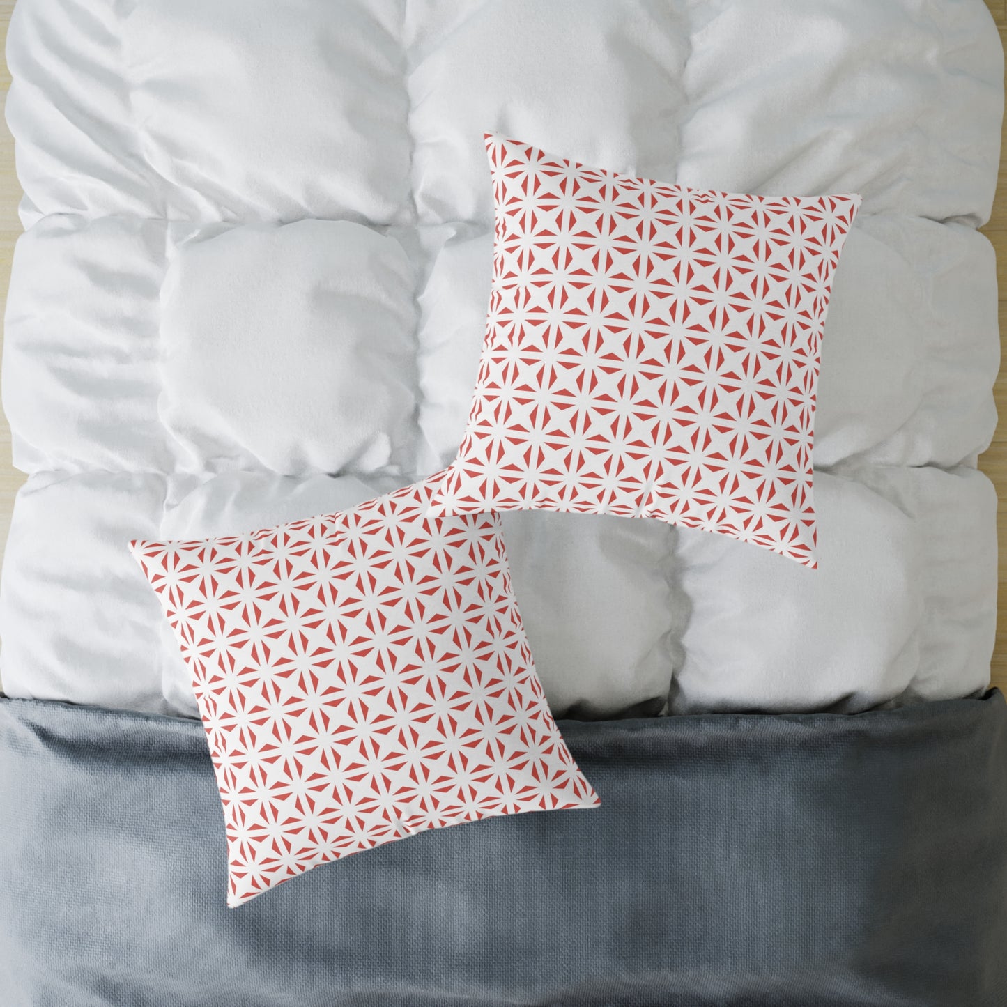 Geometric Starburst Pattern Square Pillow | Red White Canvas Throw Pillow, Modern Home Accent, Gift for Housewarming, Sofa Decor,