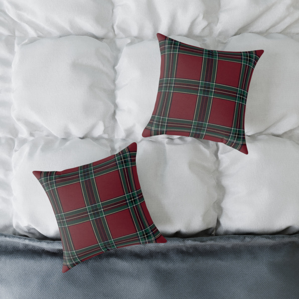 Red Green Purple White Beige Tartan Plaid Square Pillow | Holiday Cabin Decor