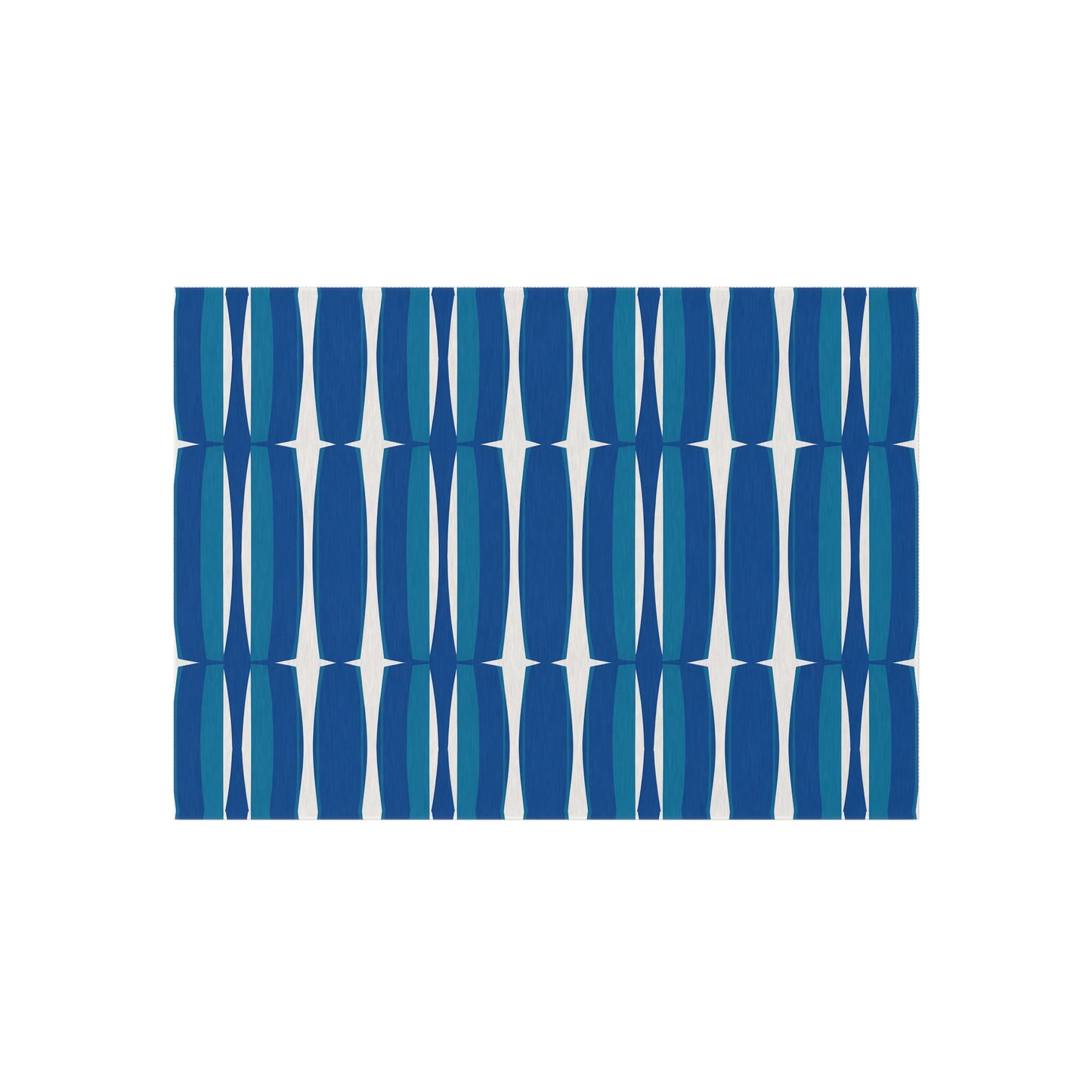 Blue White Mid-Century Geometric Outdoor Rug | Retro Teal Navy Pattern