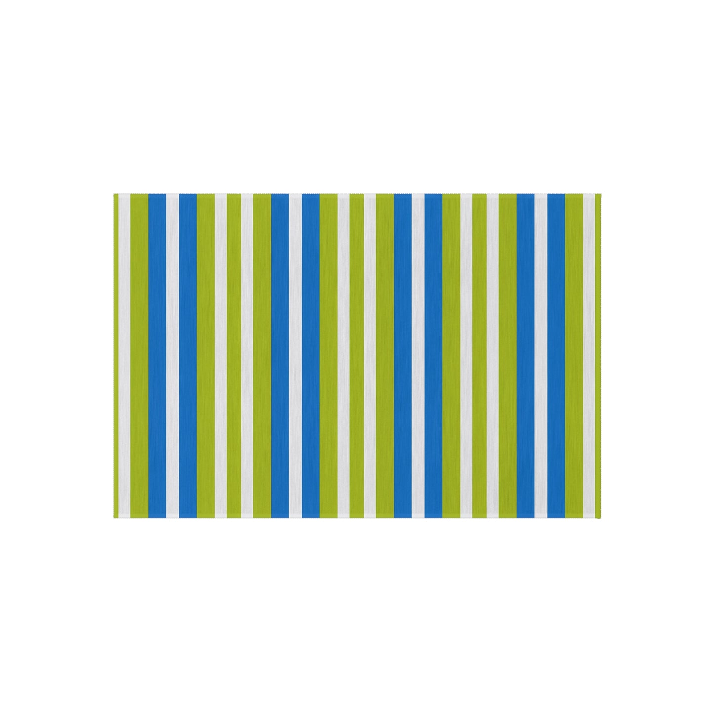 Blue Green White Striped Outdoor/Indoor Rug | Patio Mat, Weatherproof Poolside Runner