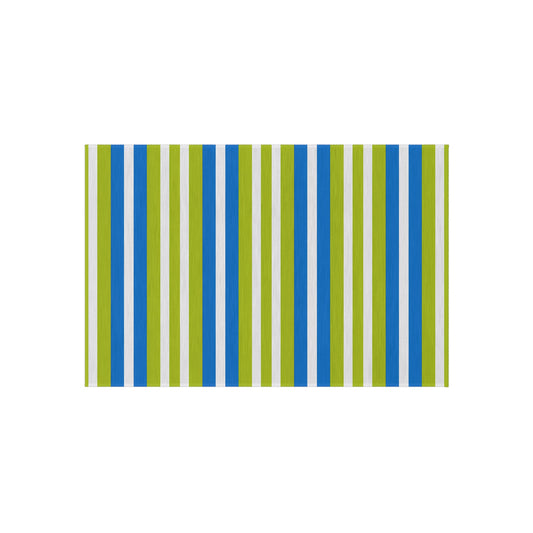 Blue Green White Striped Outdoor/Indoor Rug | Patio Mat, Weatherproof Poolside Runner