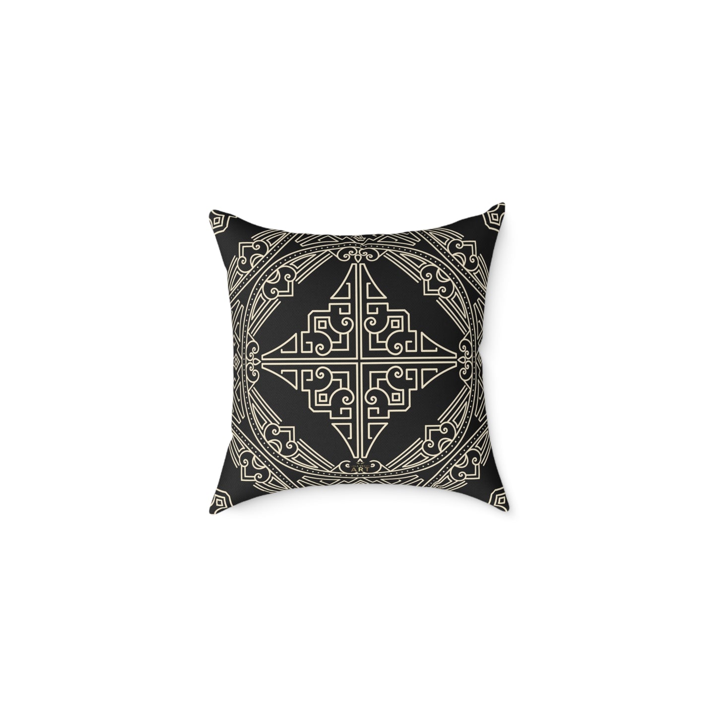 Black and Off-White Geometric Celtic Knot Square Pillow | Poly Canvas Throw Pillow