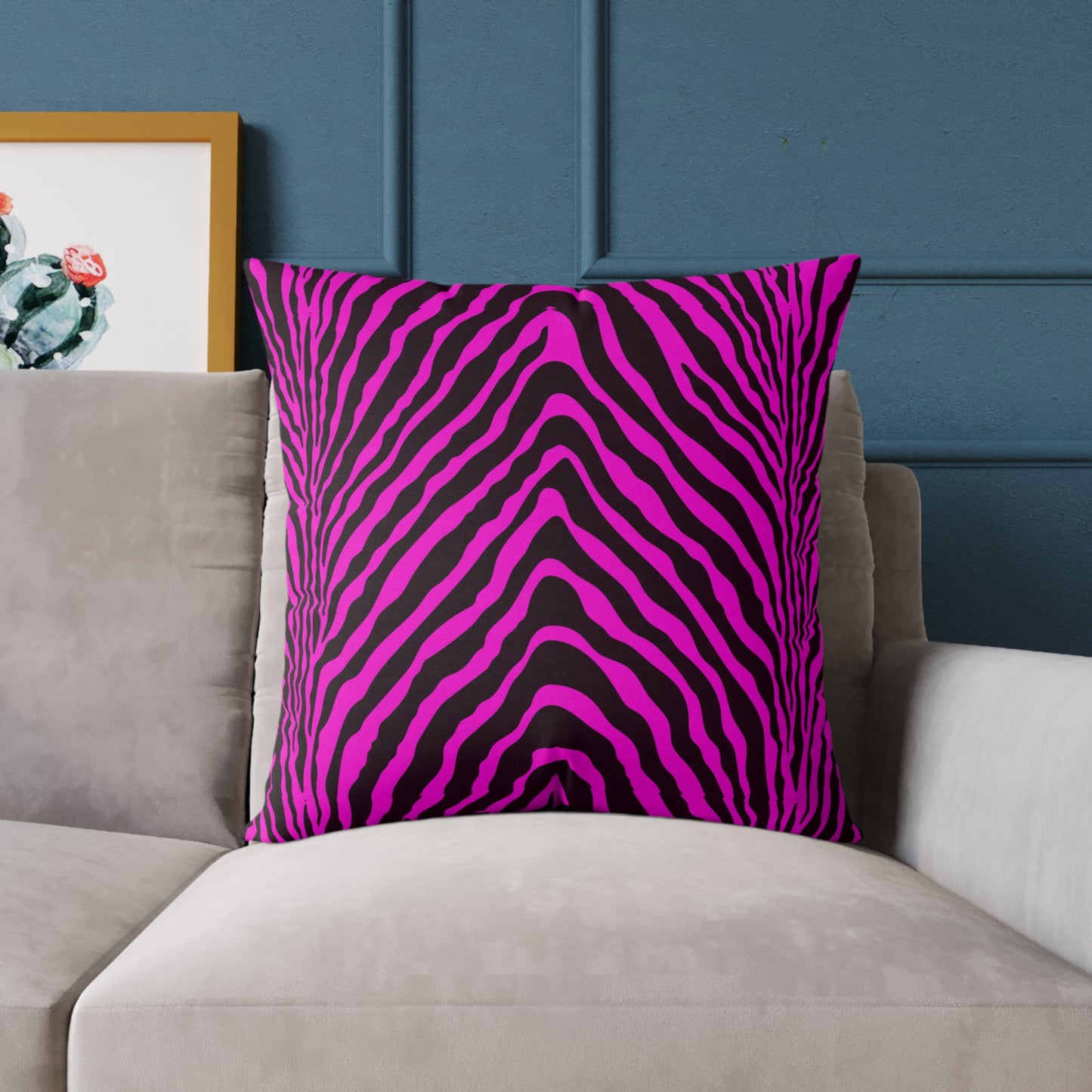 Hot Pink Zebra Print Pillow | Square Poly Canvas Pillow