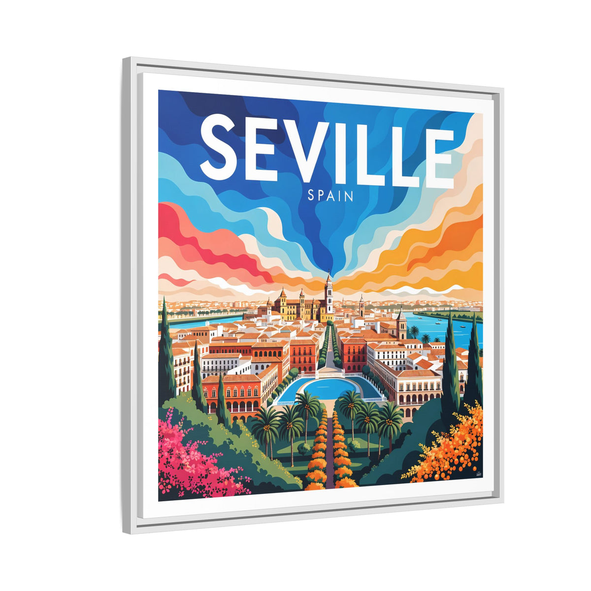 Seville Spain Vintage Travel Framed Canvas Wall Art
