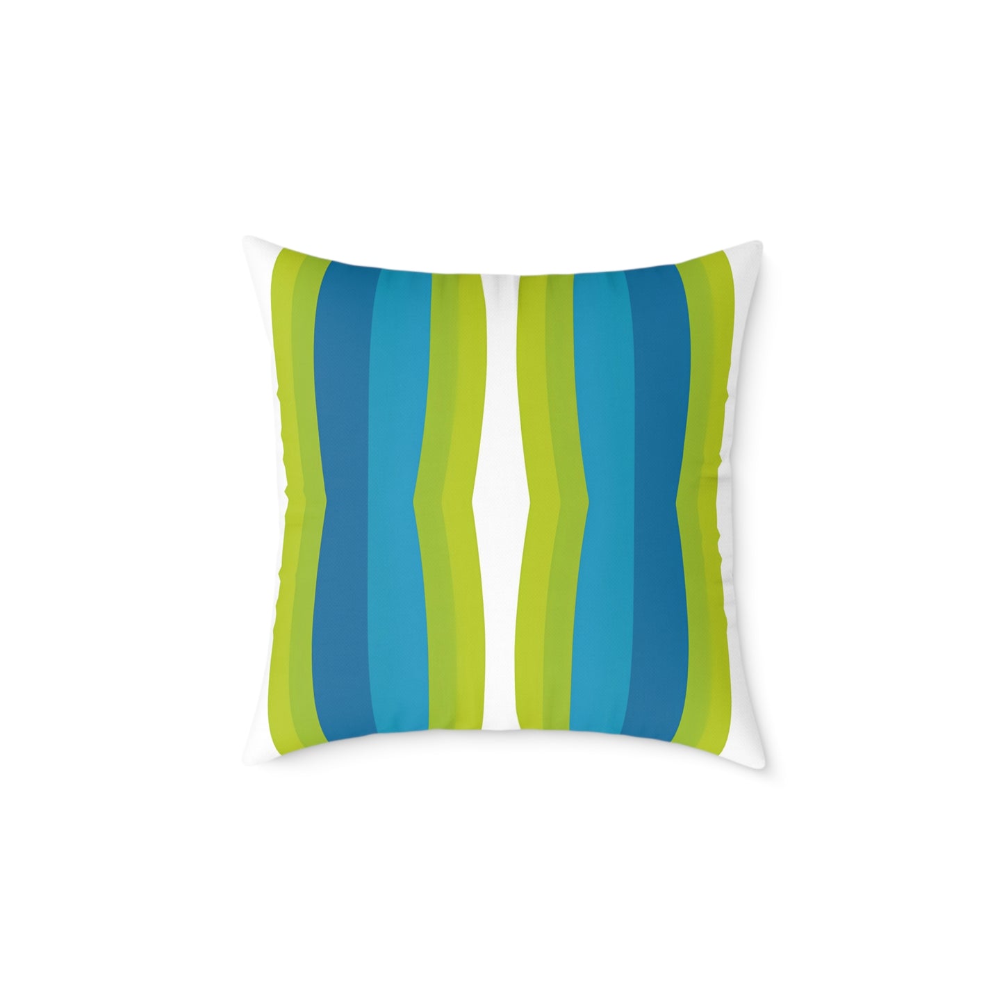 Blue Green Striped Wave Square Poly Canvas Pillow | Modern Geometric Throw Pillow