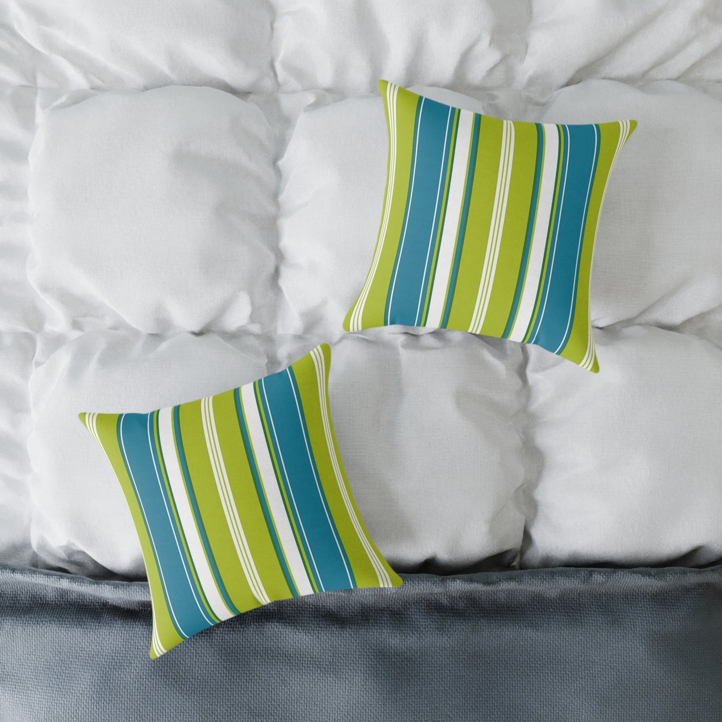 Cerulean Blue Lime Green White Stripe Throw Pillow | Square Poly Canvas Coastal