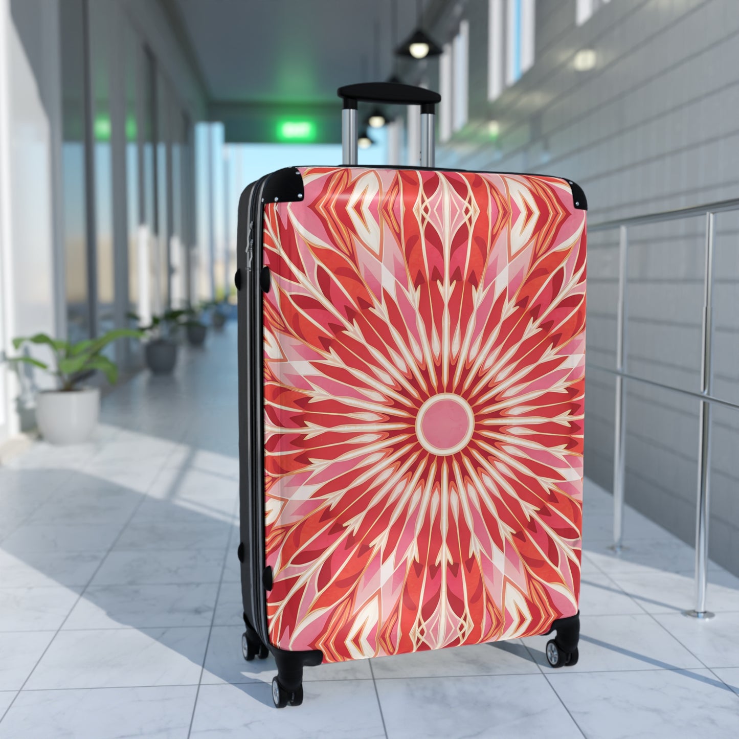 Suitcase, BOHO Flower Design Luggage, Unique Travel Bag for Bohemian Gift, Eclectic Suitcase, Orange Pink White, Floral Travel Bag, Gift for