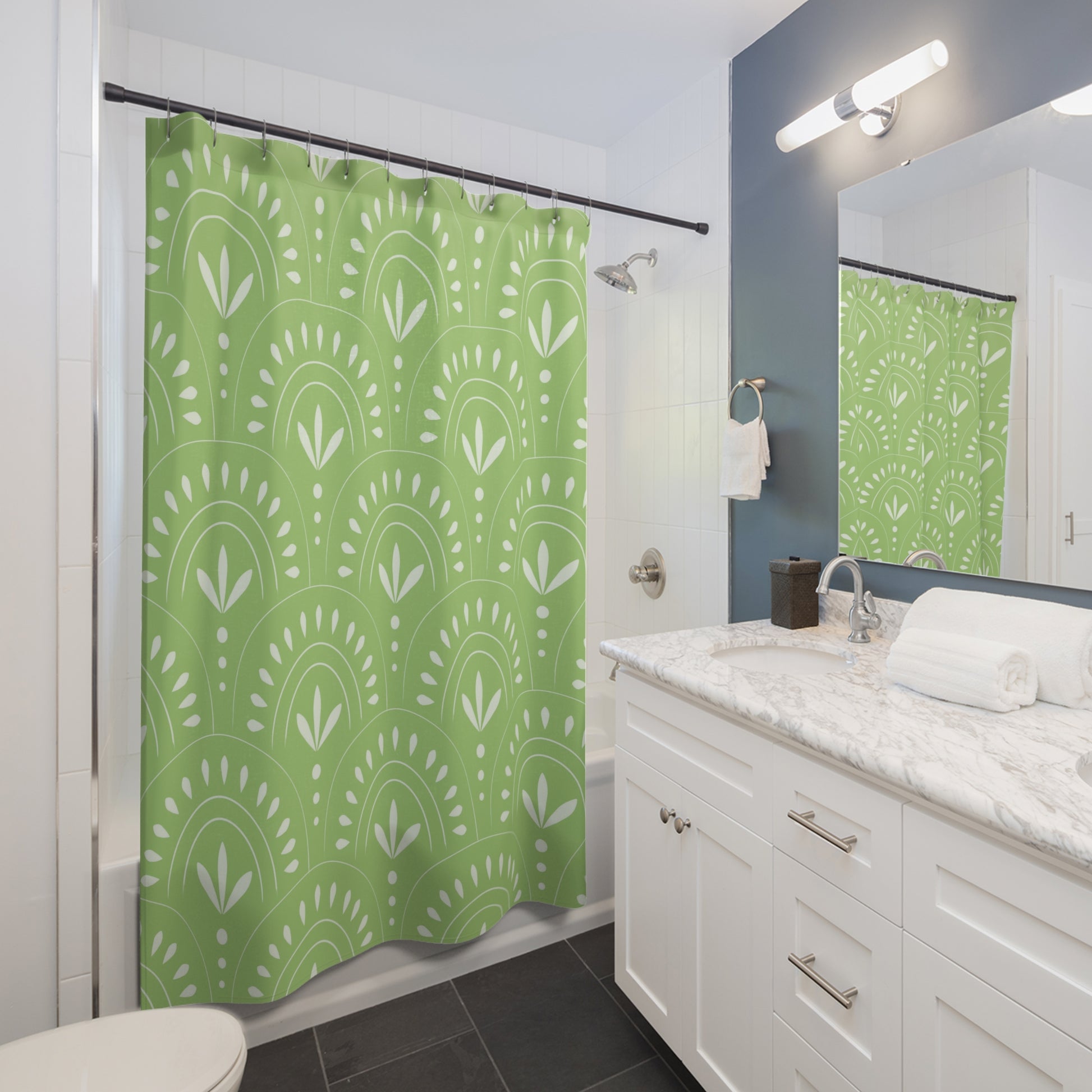 Botanical Shower Curtain, Boho Bathroom Decor, Nature-Inspired Home Accent, Green Leaf Design, Eco-Friendly Gift Idea, Modern Decoration - LOLA VEGAS ART