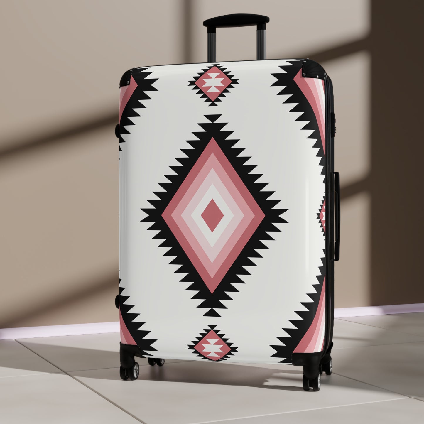 Southwestern Diamond Pattern Suitcase | Pink Aztec Luggage