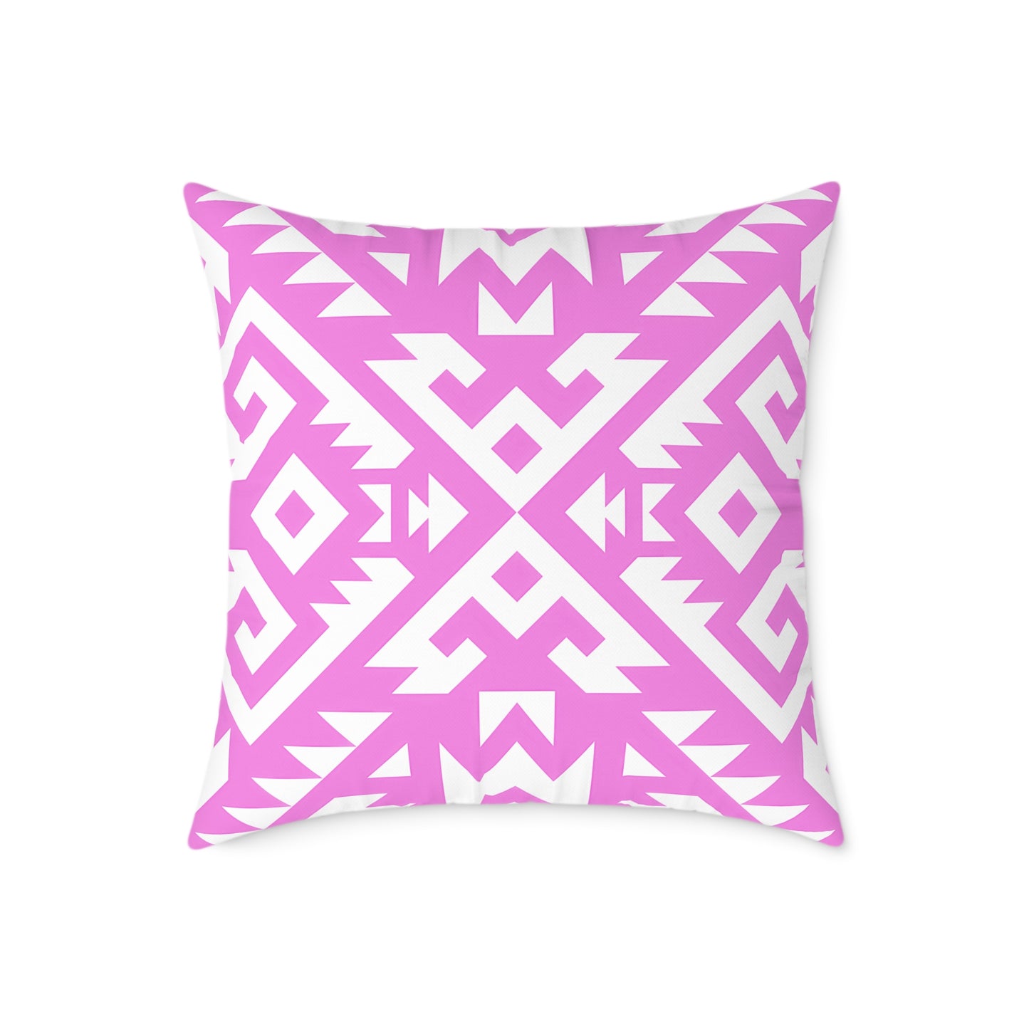 Pink White Boho Geometric Aztec Pattern Pillow | Square Pillow