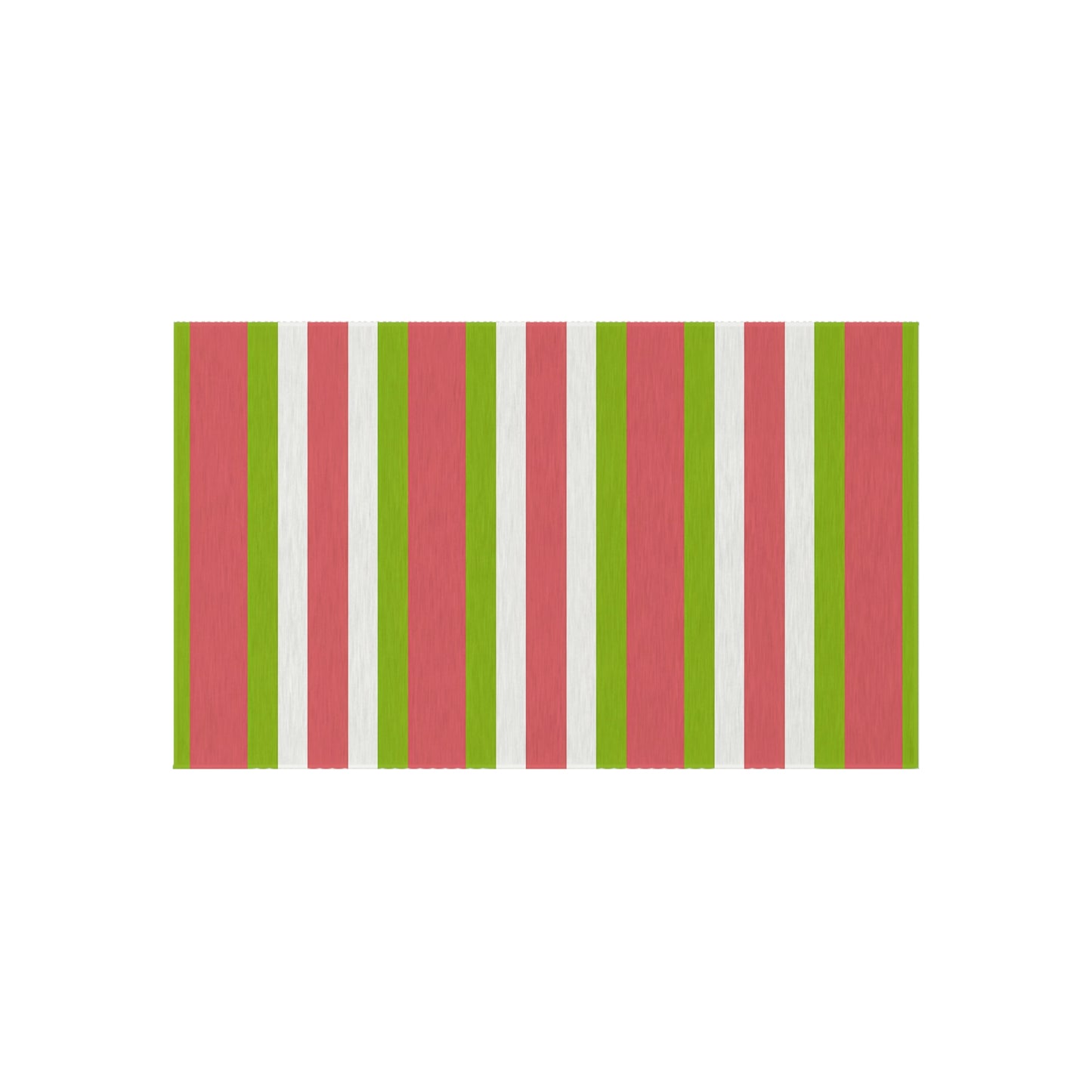Striped Medium Pink Green White Outdoor/Indoor Rug | Patio Deck Mat