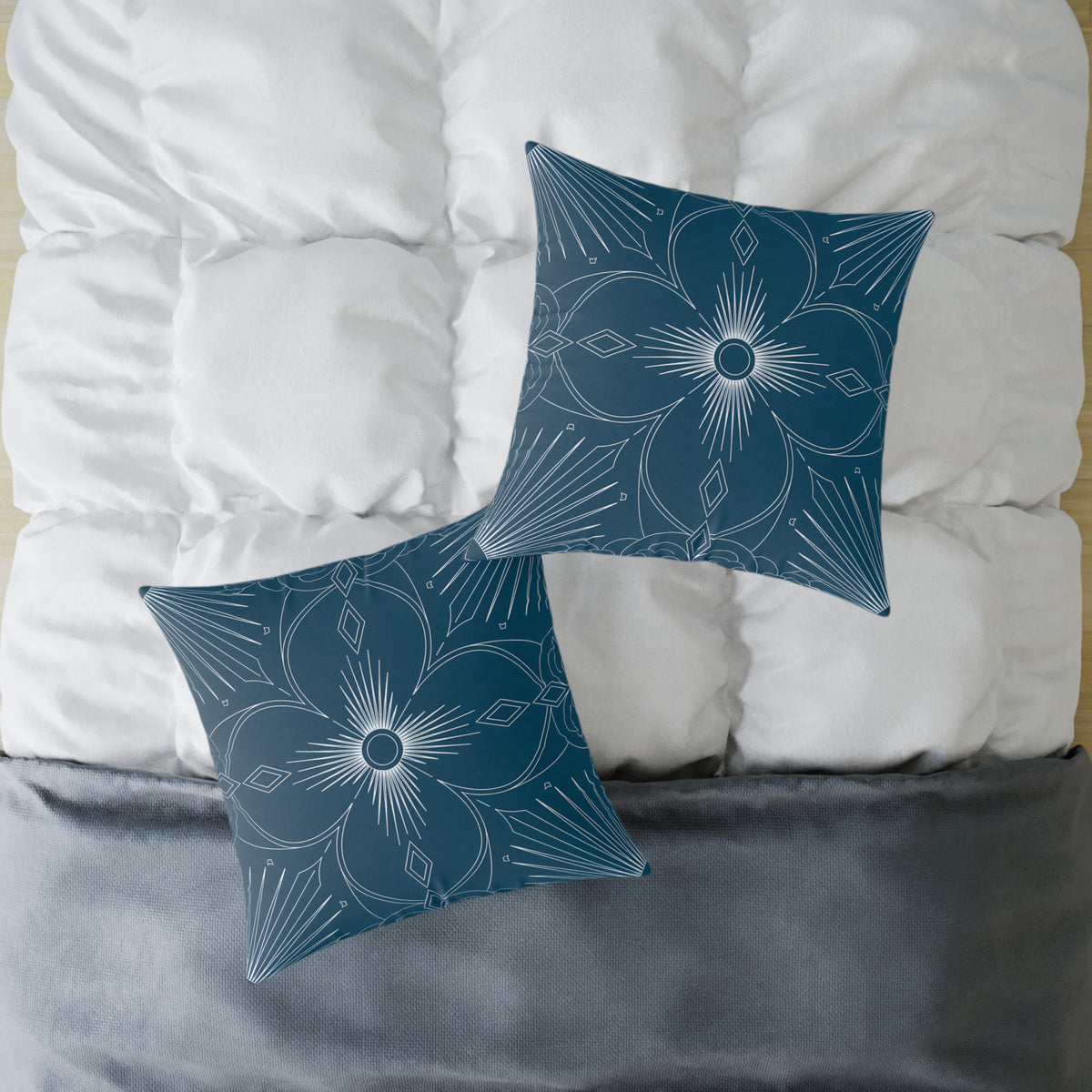 Cerulean Mandala Floral Pillow | Square Poly Canvas Pillow