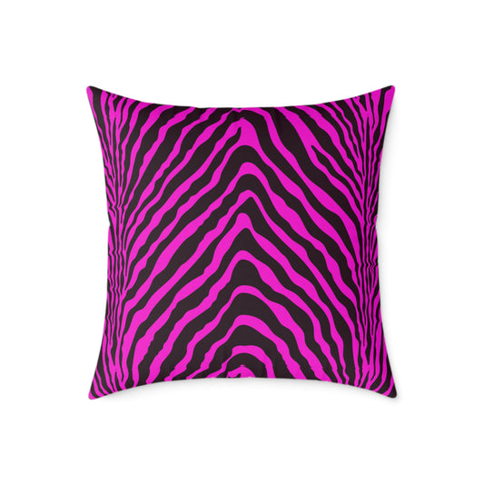 Hot Pink Zebra Print Pillow | Square Poly Canvas Pillow