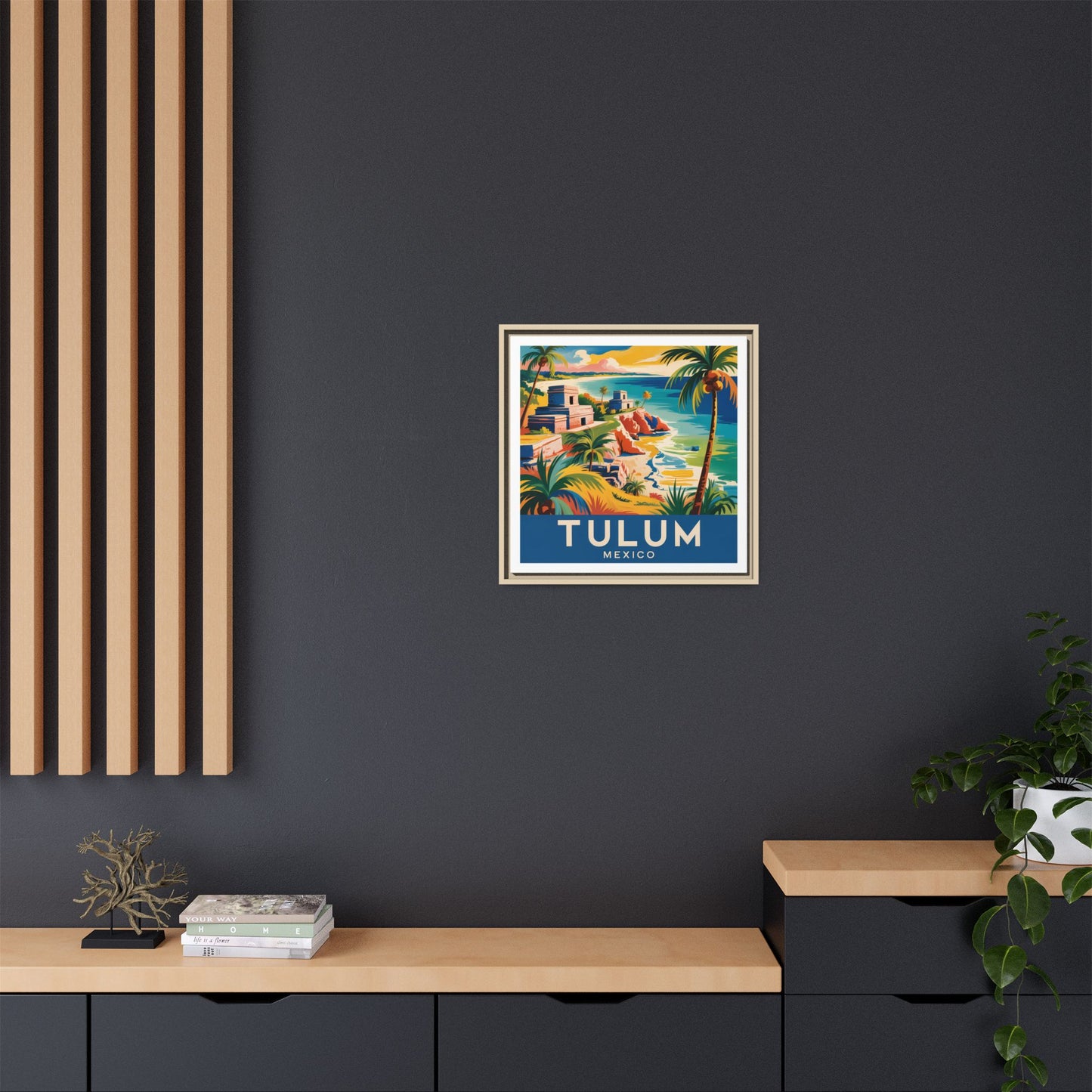 Tulum Mexico Vintage Look Framed Travel Canvas Wall Art