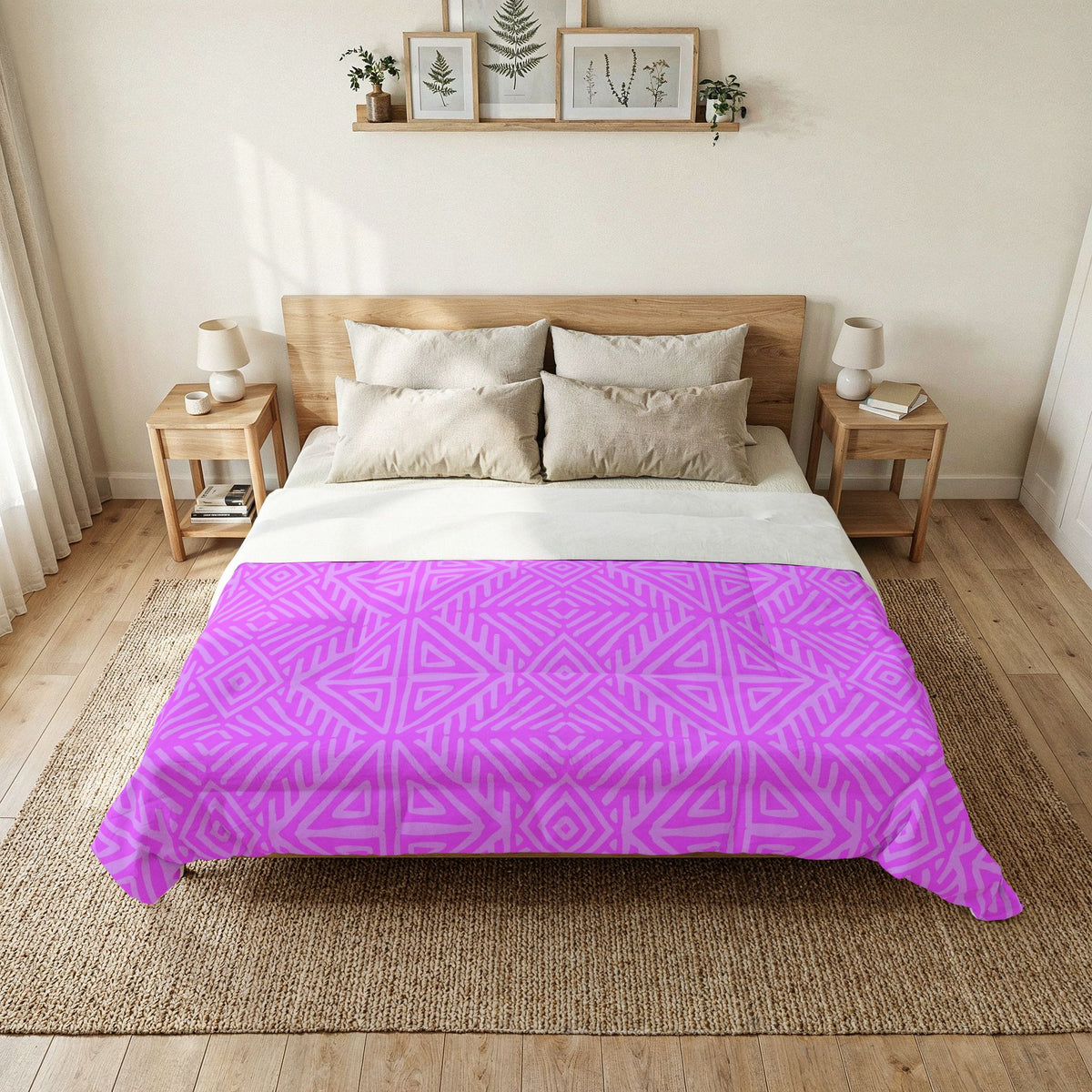 Geometric Triangle Pattern Cotton Comforter | Pink Purple Tribal Design