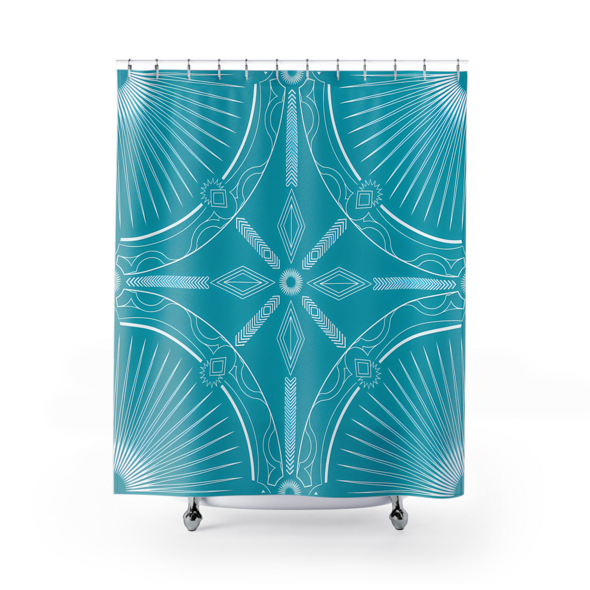 Turquoise Geometric Mandala Shower Curtain | Boho Pattern Bathroom Decor