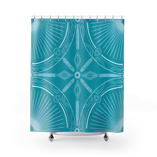 Turquoise Geometric Mandala Shower Curtain | Boho Pattern Bathroom Decor