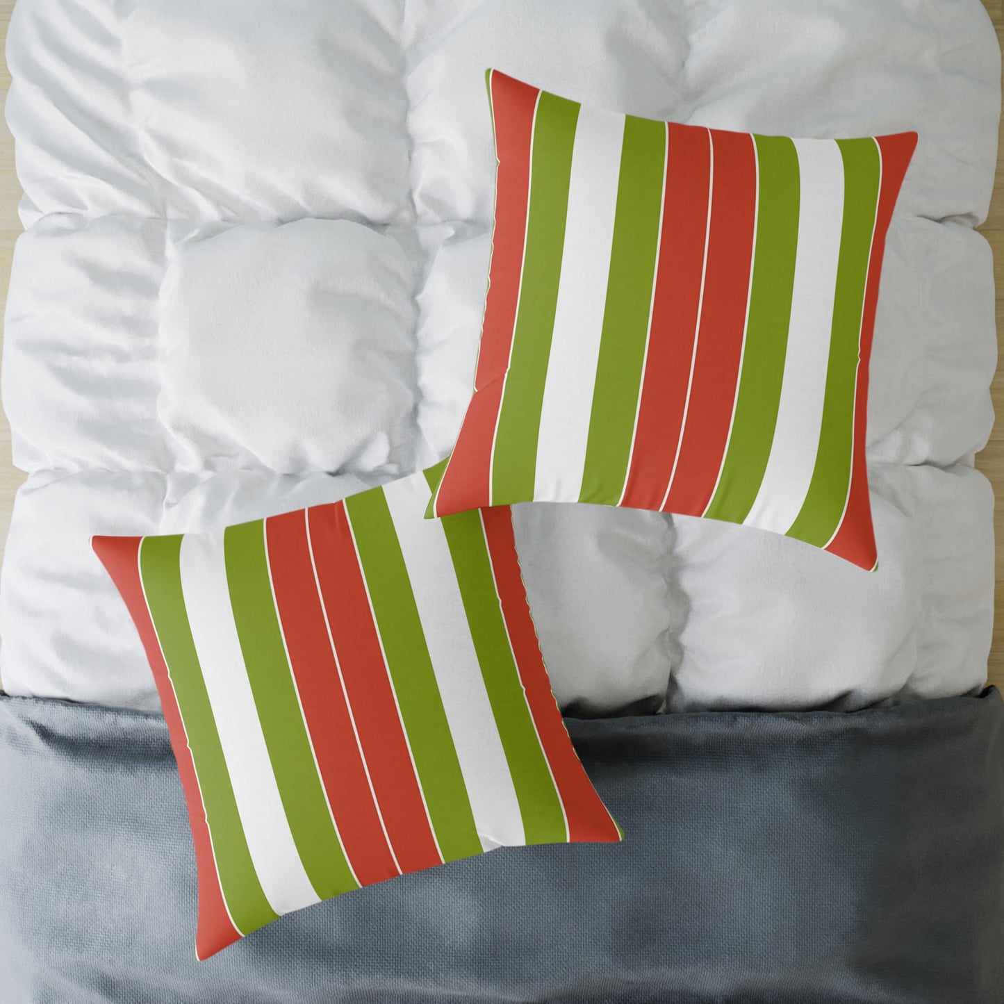 Orange White Green Stripe Pillow | Square Poly Canvas Pillow