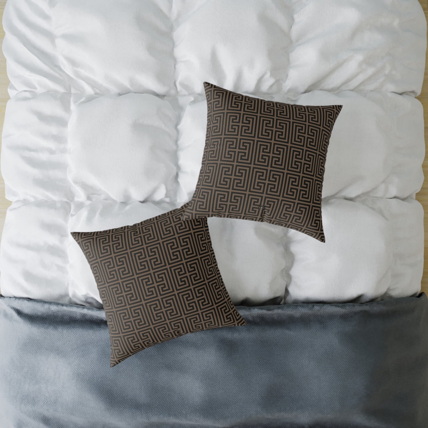 Greek Key Pattern Square Pillow | Geometric Throw Pillow, Neutral Brown and Black Home Decor