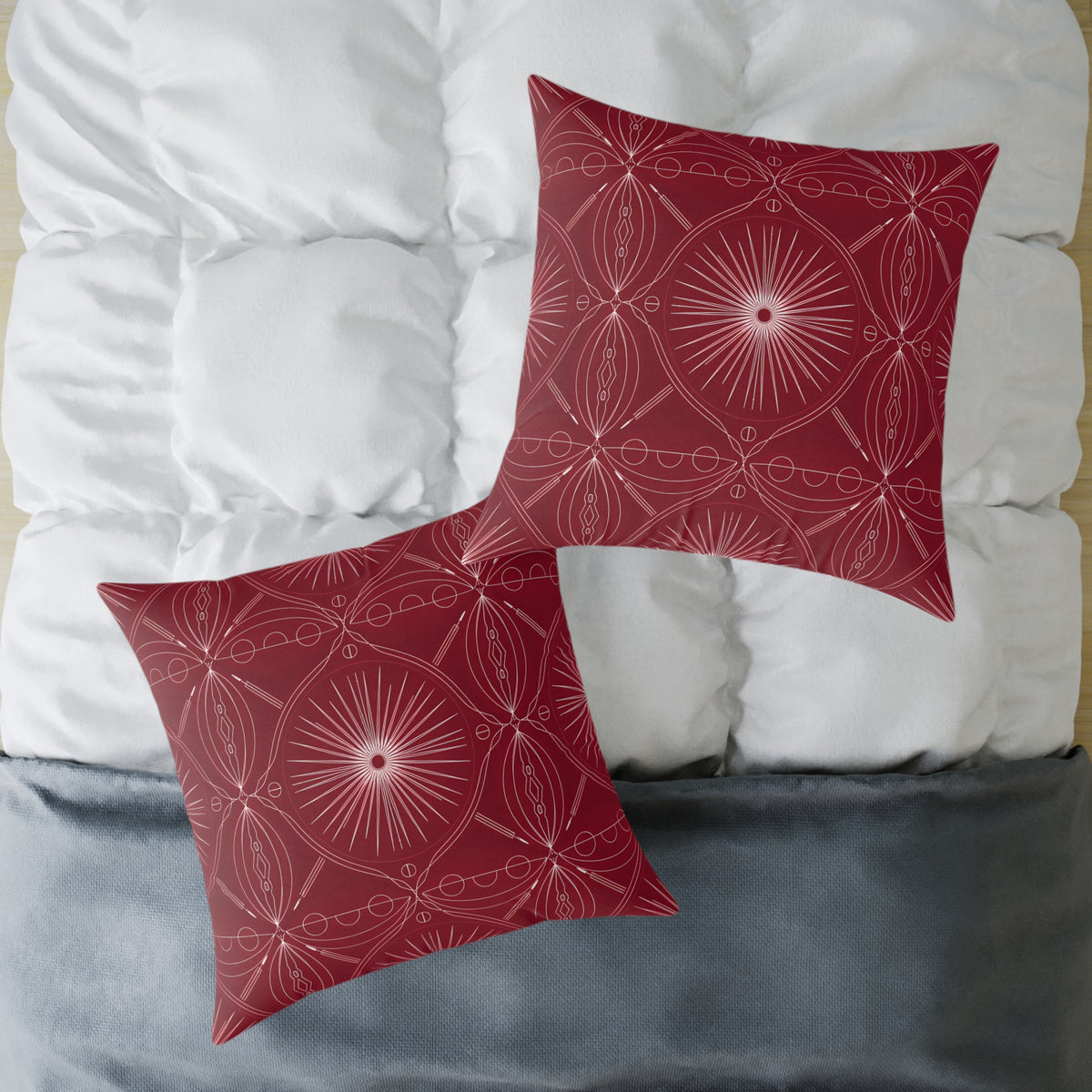 Red Geometric Medallion Square Pillow | Boho Pattern Home Decor