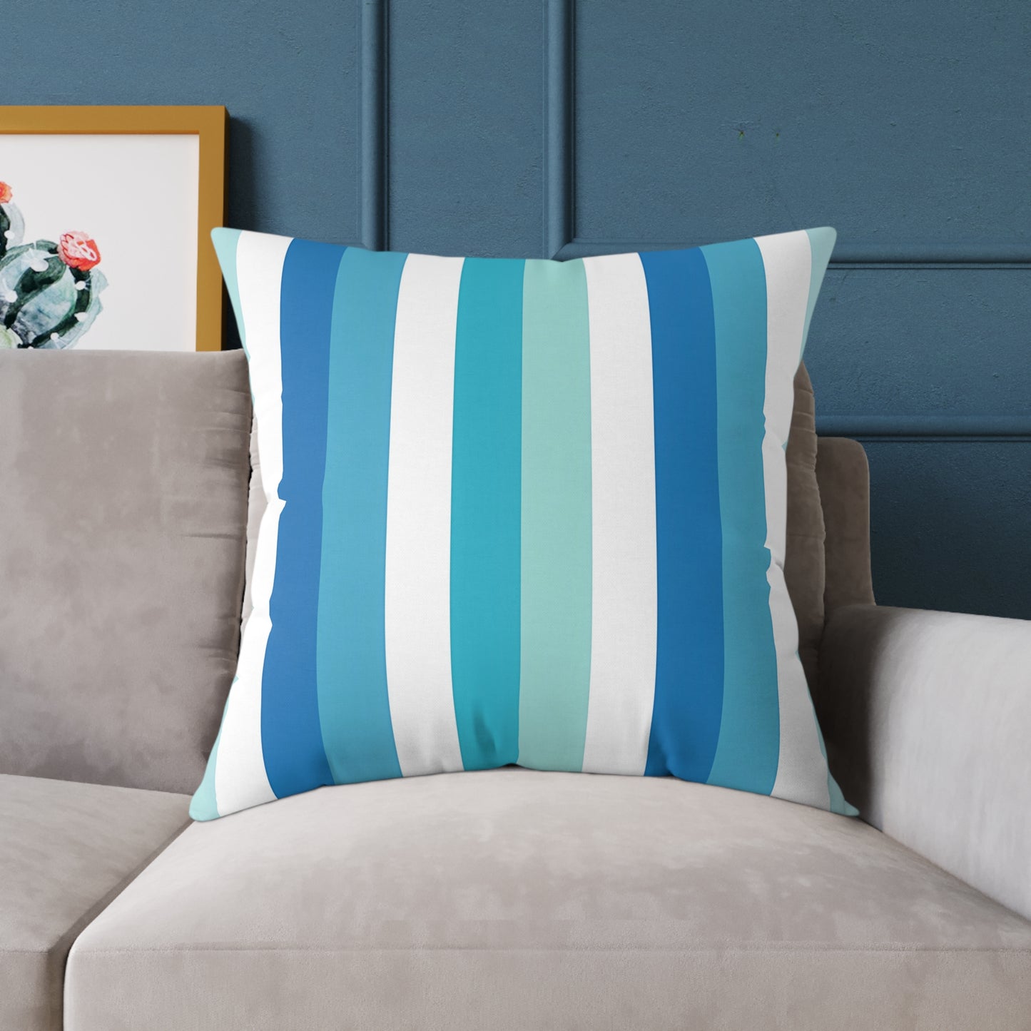Blue Teal White Vertical Stripes Pillow | Square Pillow