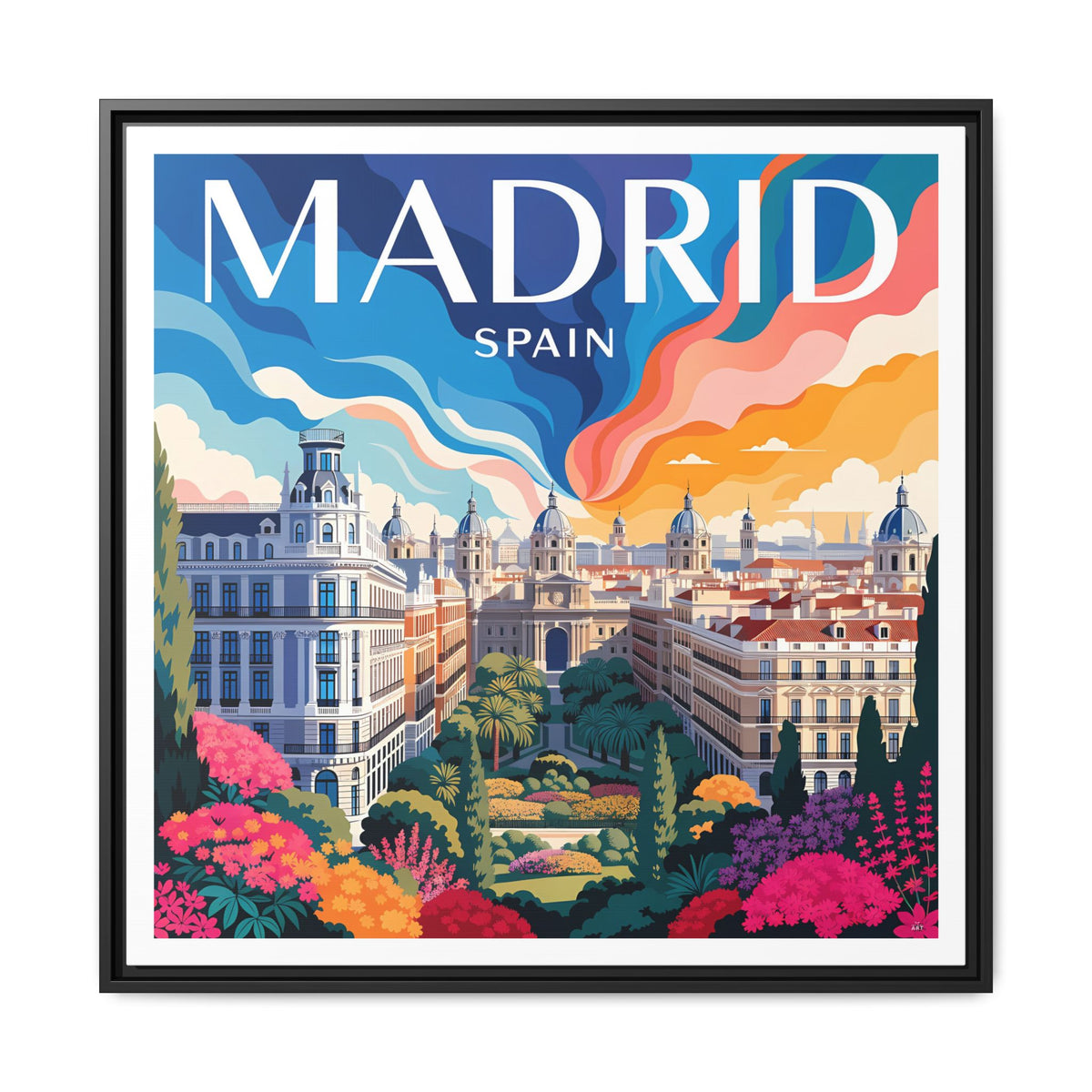 Madrid Spain Travel Art Matte Canvas Framed | Cityscape Wall Art