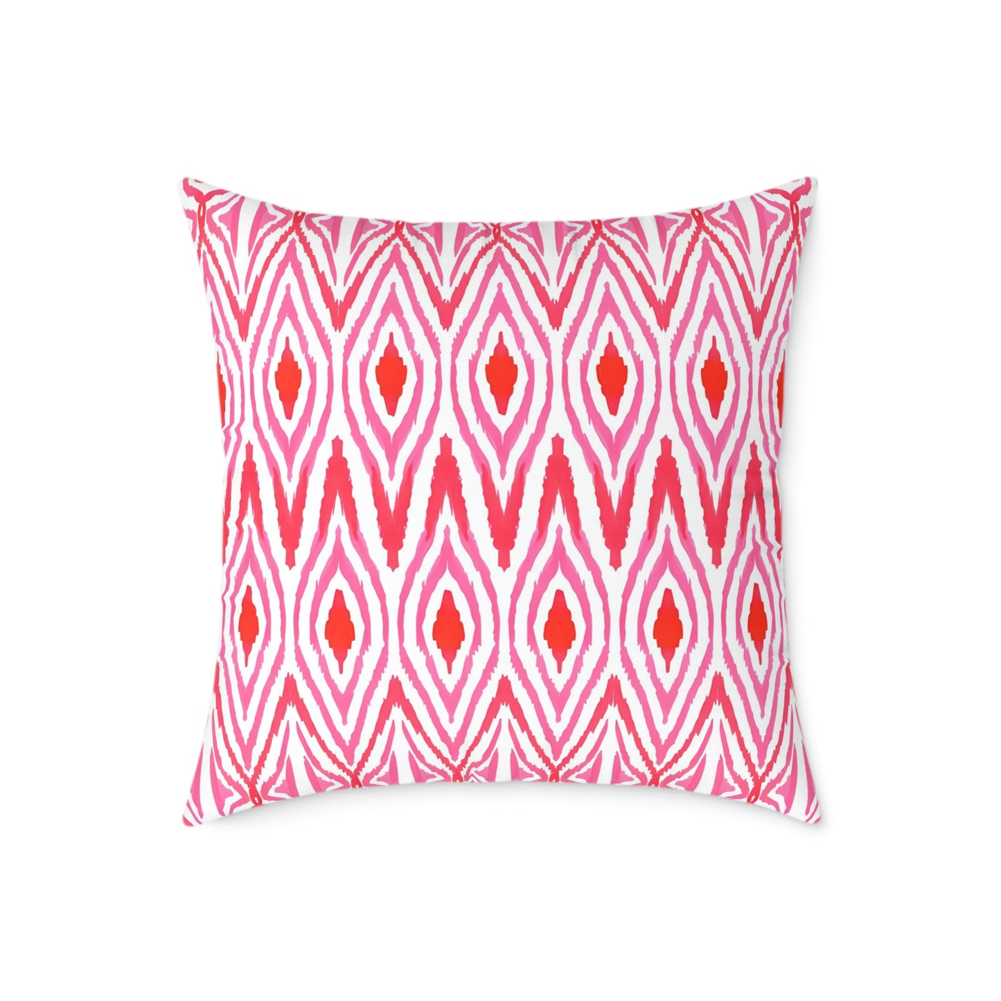 Pink and Orange Ikat Pattern Square Pillow | Geometric Throw Pillow