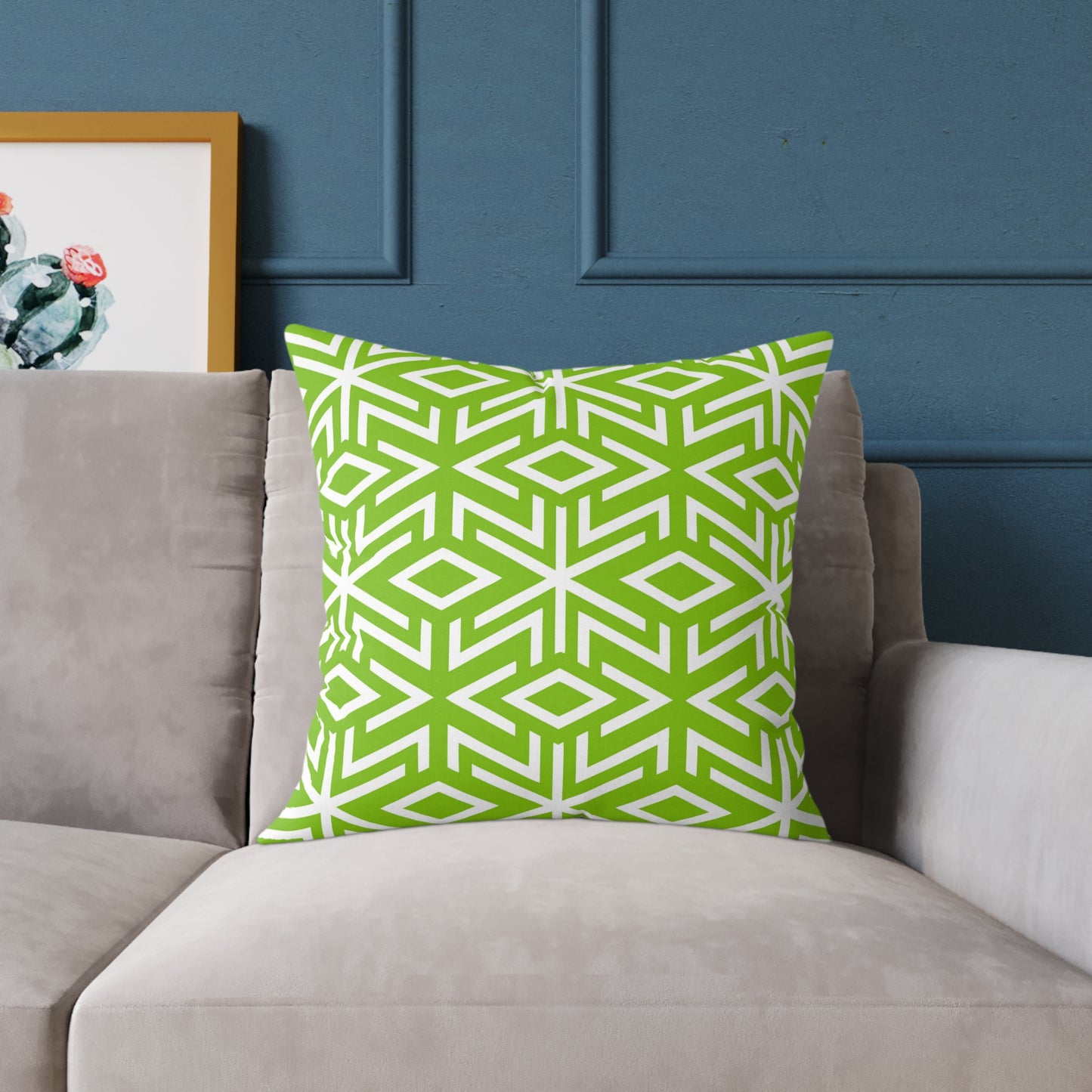 Green White Geometric Diamond Pattern Pillow | Square Throw Pillow,  Modern Home Decor, Couch Cushion, Gift for Homewarming, Stylish Accent Pillow