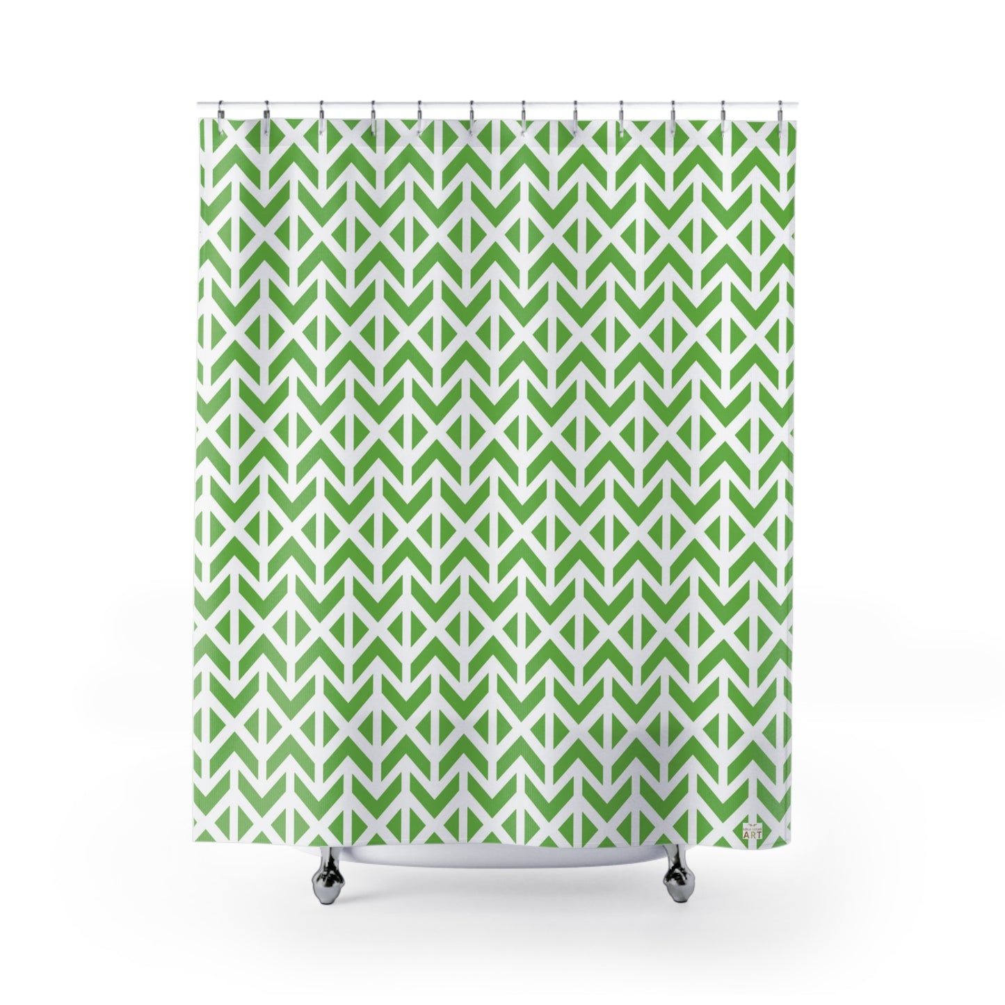 Green Geometric Arrow Pattern Shower Curtain | Modern Boho Bath, Eclectic Bathroom Accessory