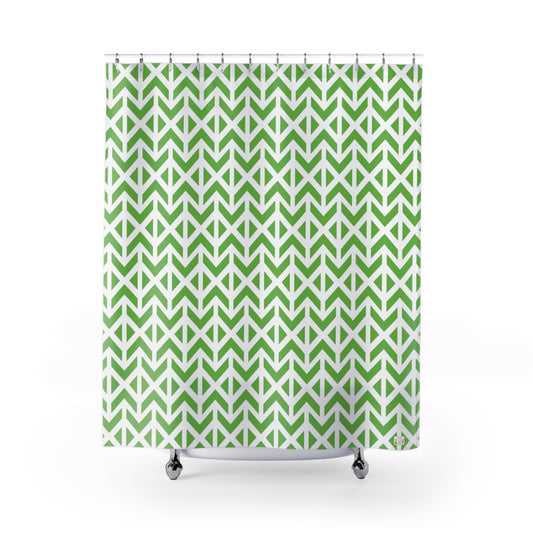 Green Geometric Arrow Pattern Shower Curtain | Modern Boho Bath, Eclectic Bathroom Accessory